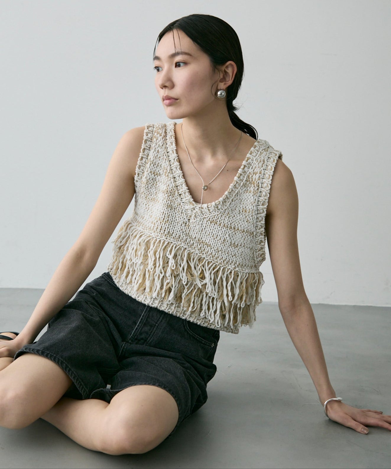 OURHOME グレー Vネック フリンジベスト 洗えるフリンジベスト – OURHOME