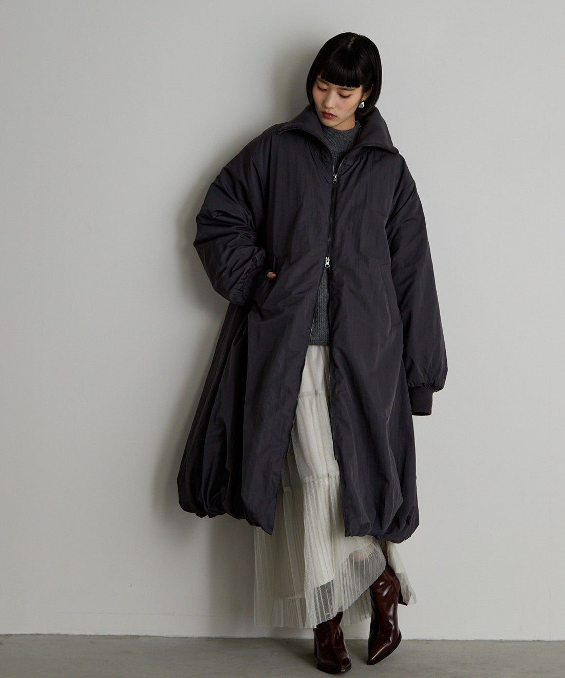 中綿バルーンリブコート