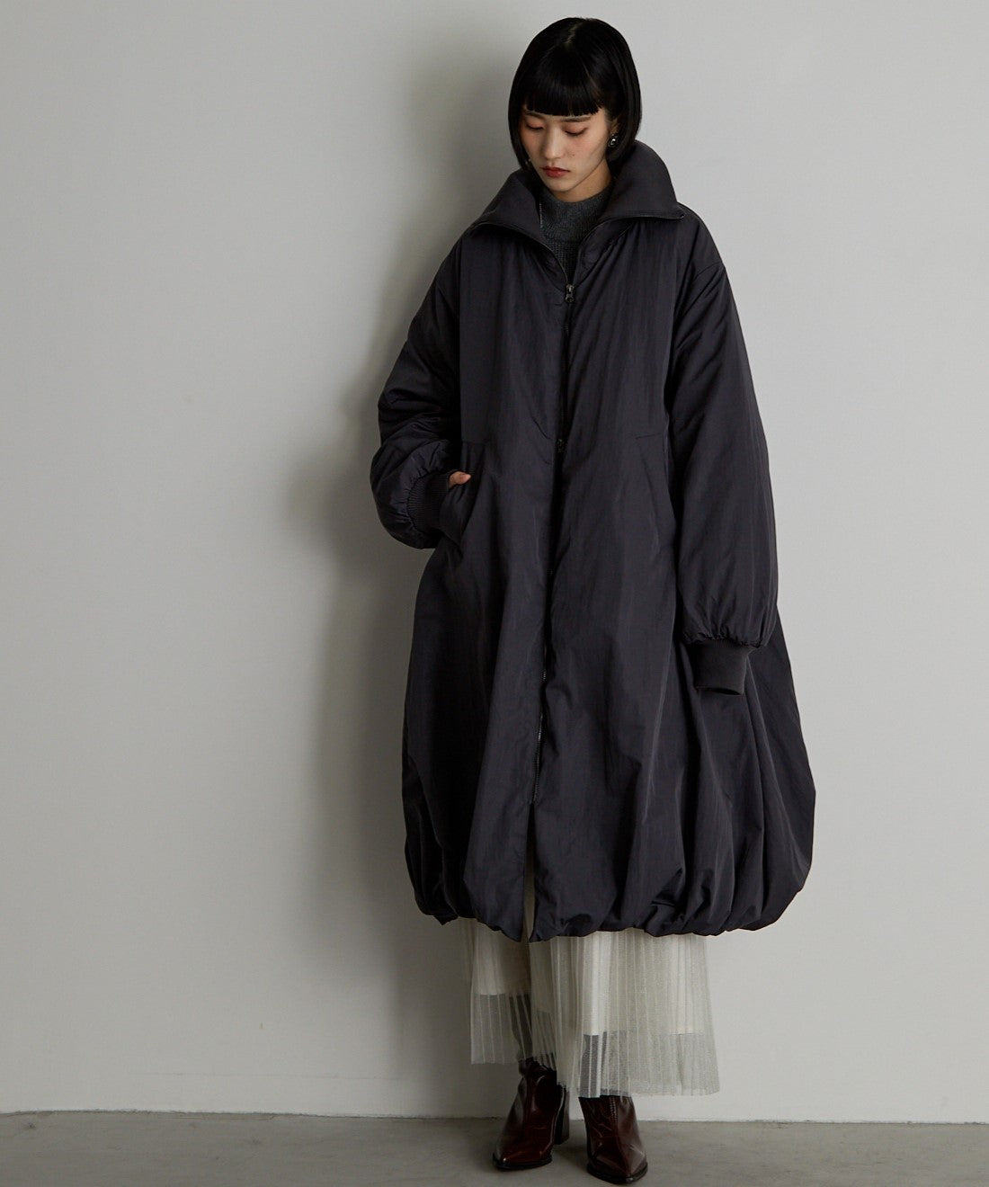 中綿バルーンリブコート