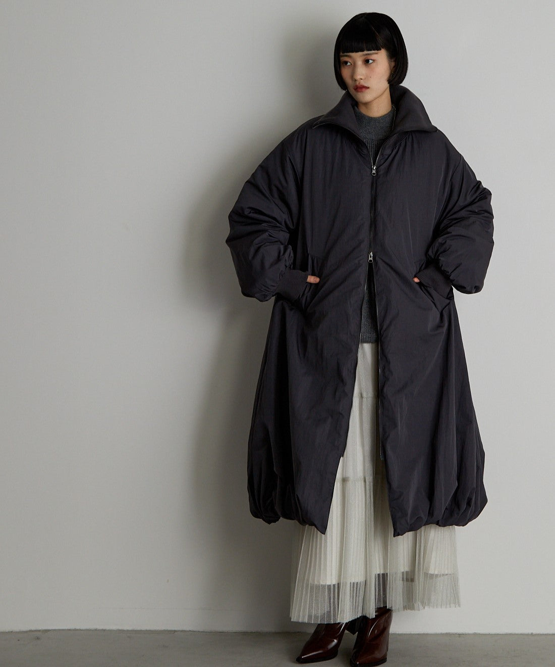 中綿バルーンリブコート