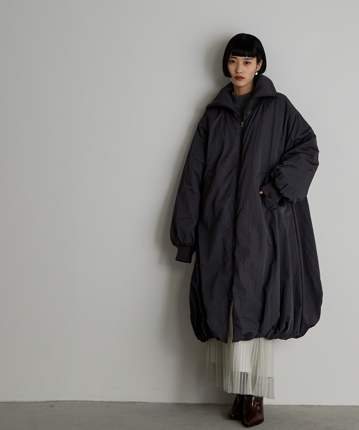 中綿バルーンリブコート