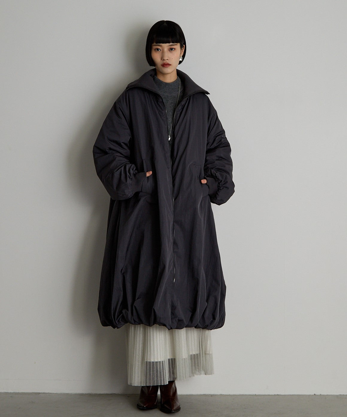 中綿バルーンリブコート