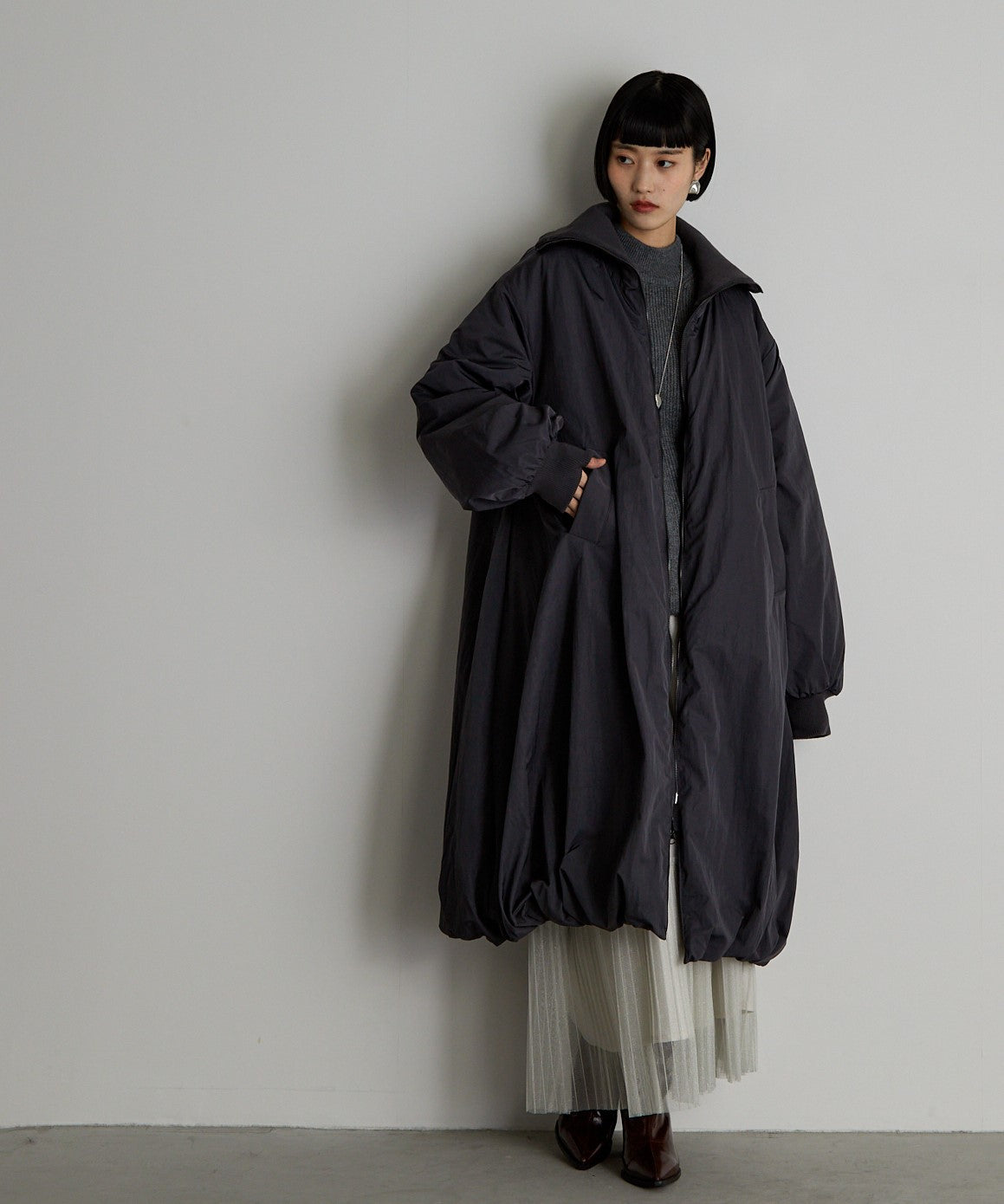 中綿バルーンリブコート