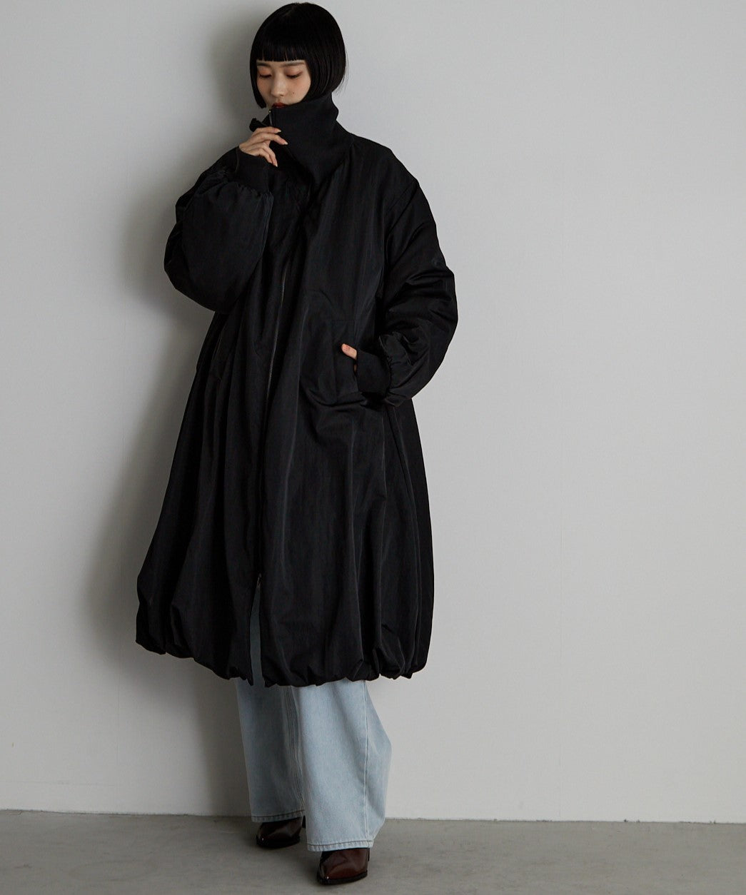 中綿バルーンリブコート