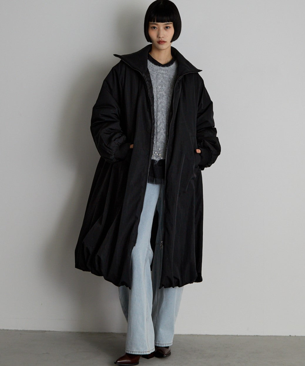 中綿バルーンリブコート