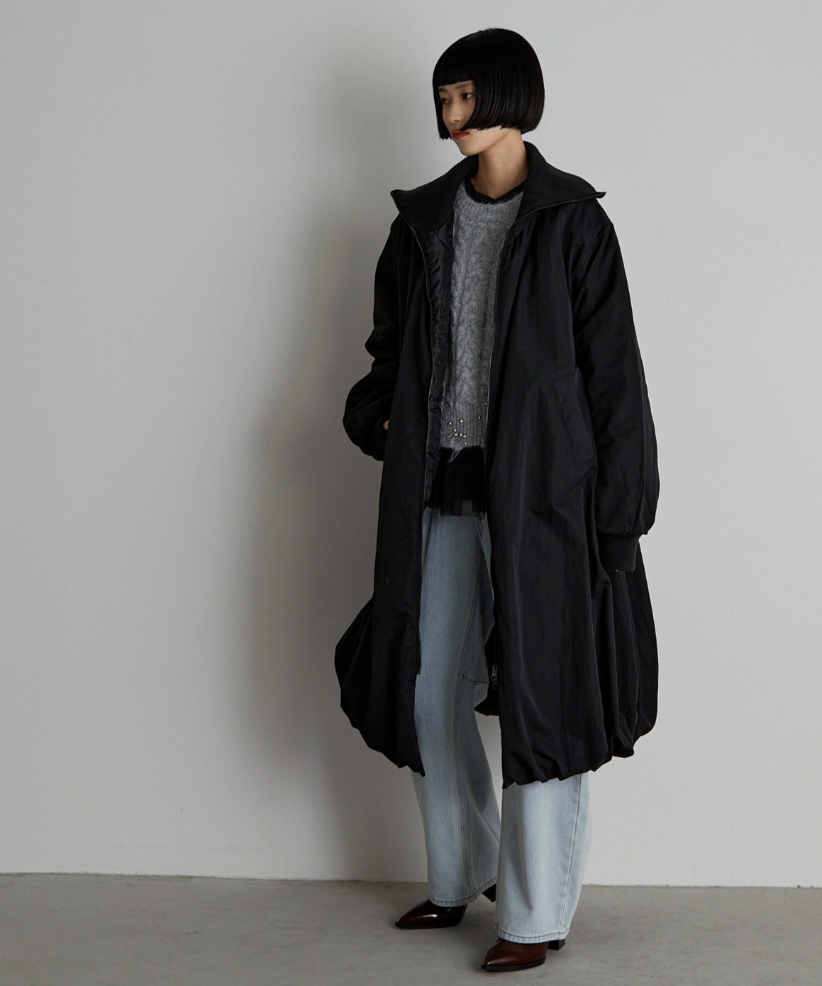 中綿バルーンリブコート