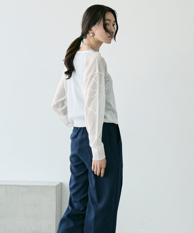 天竺編み刺繍入りVネックカーディガン