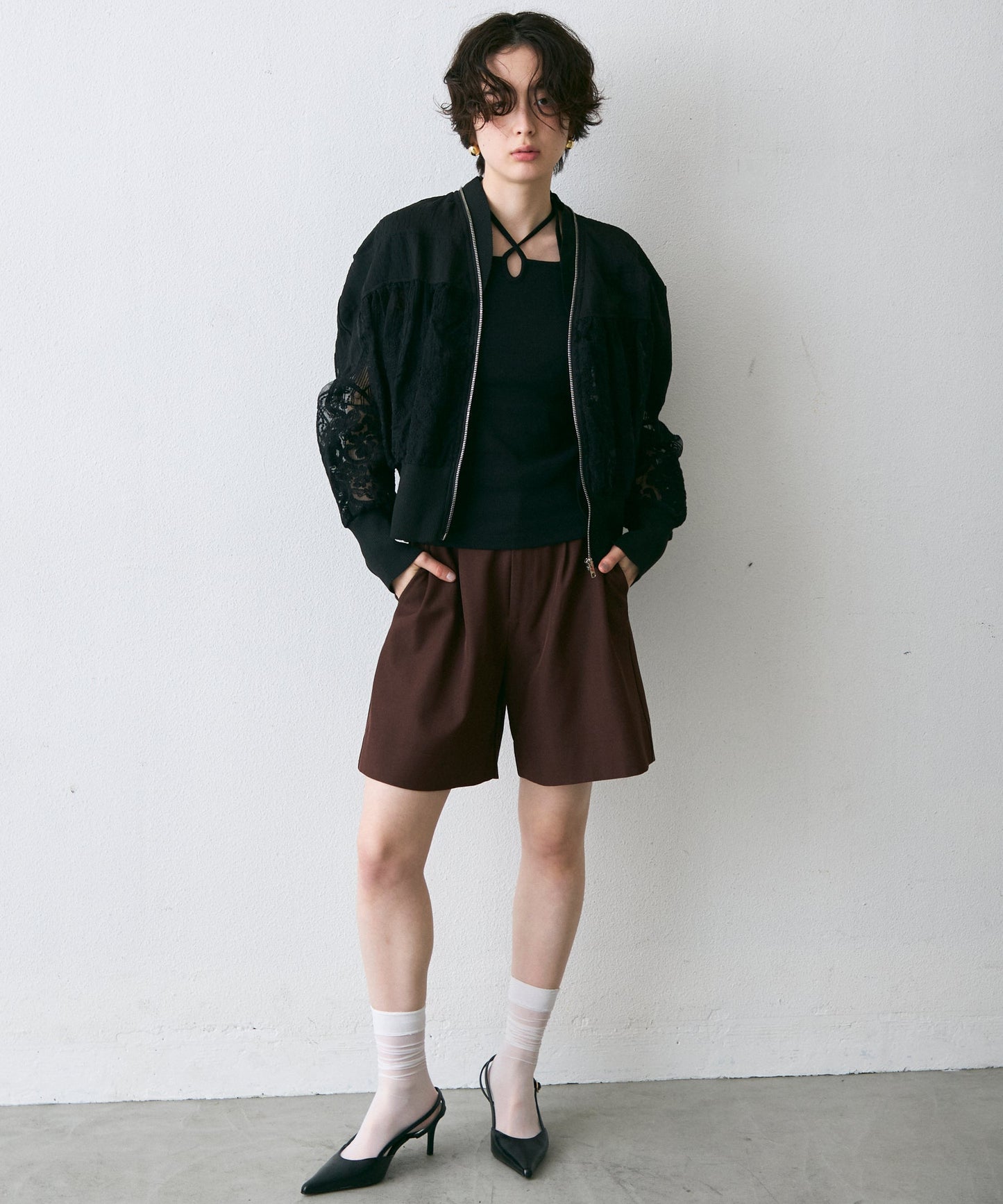 レースジッパー付きブルゾン