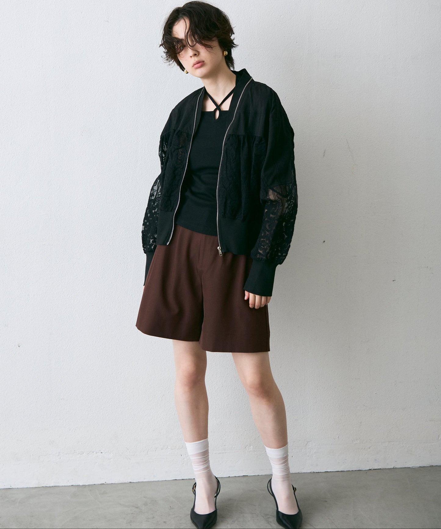 レースジッパー付きブルゾン