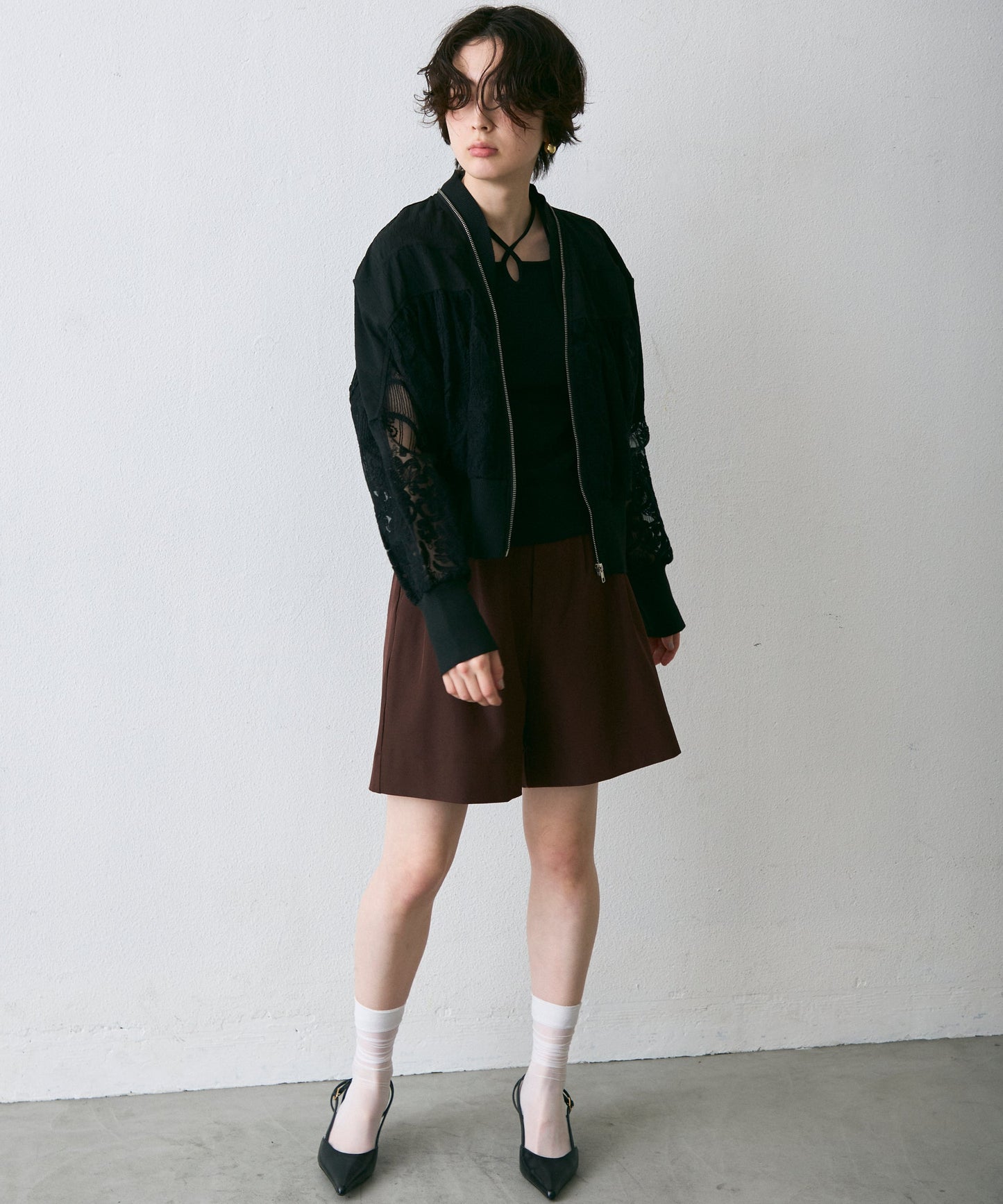 レースジッパー付きブルゾン