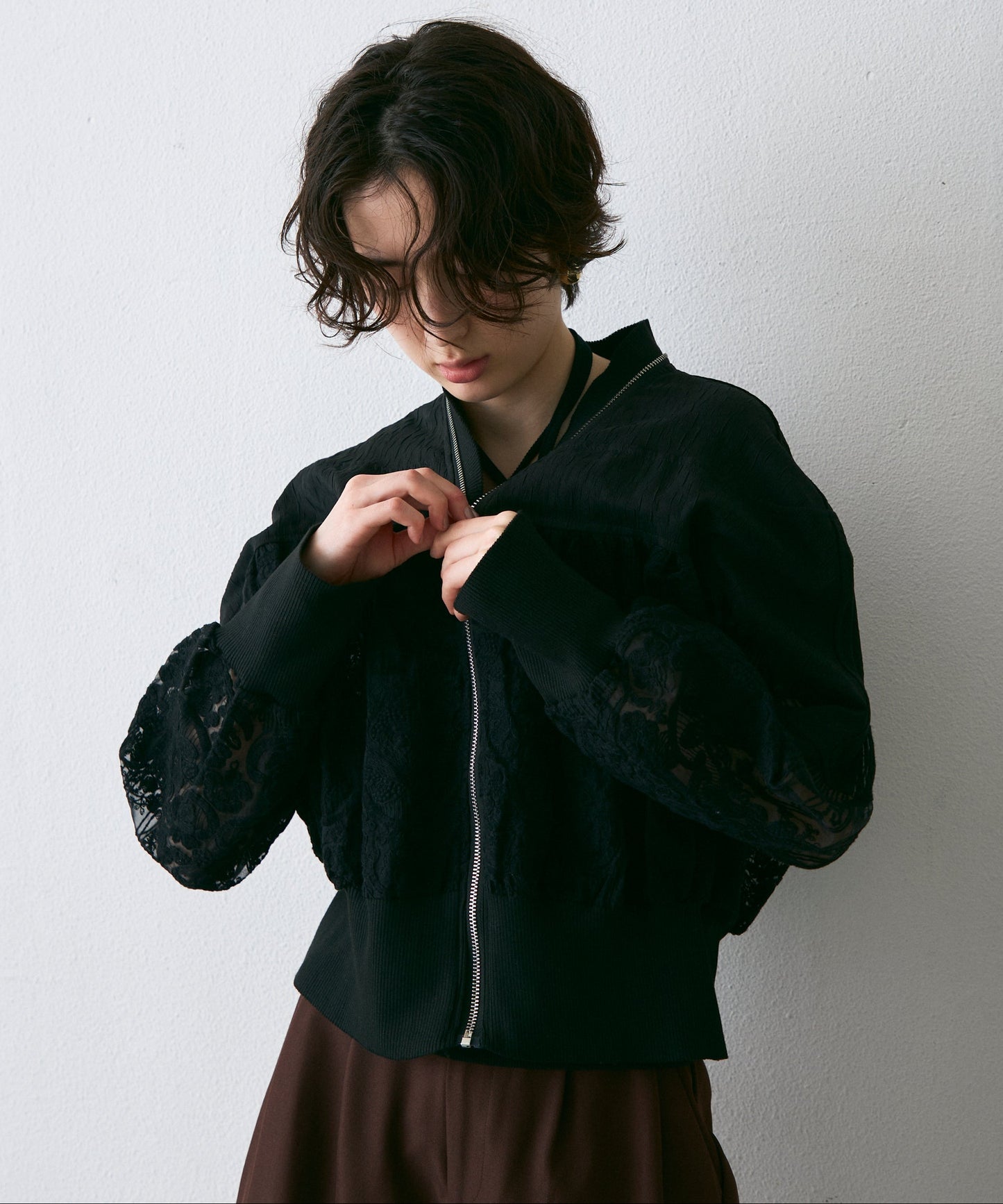 レースジッパー付きブルゾン