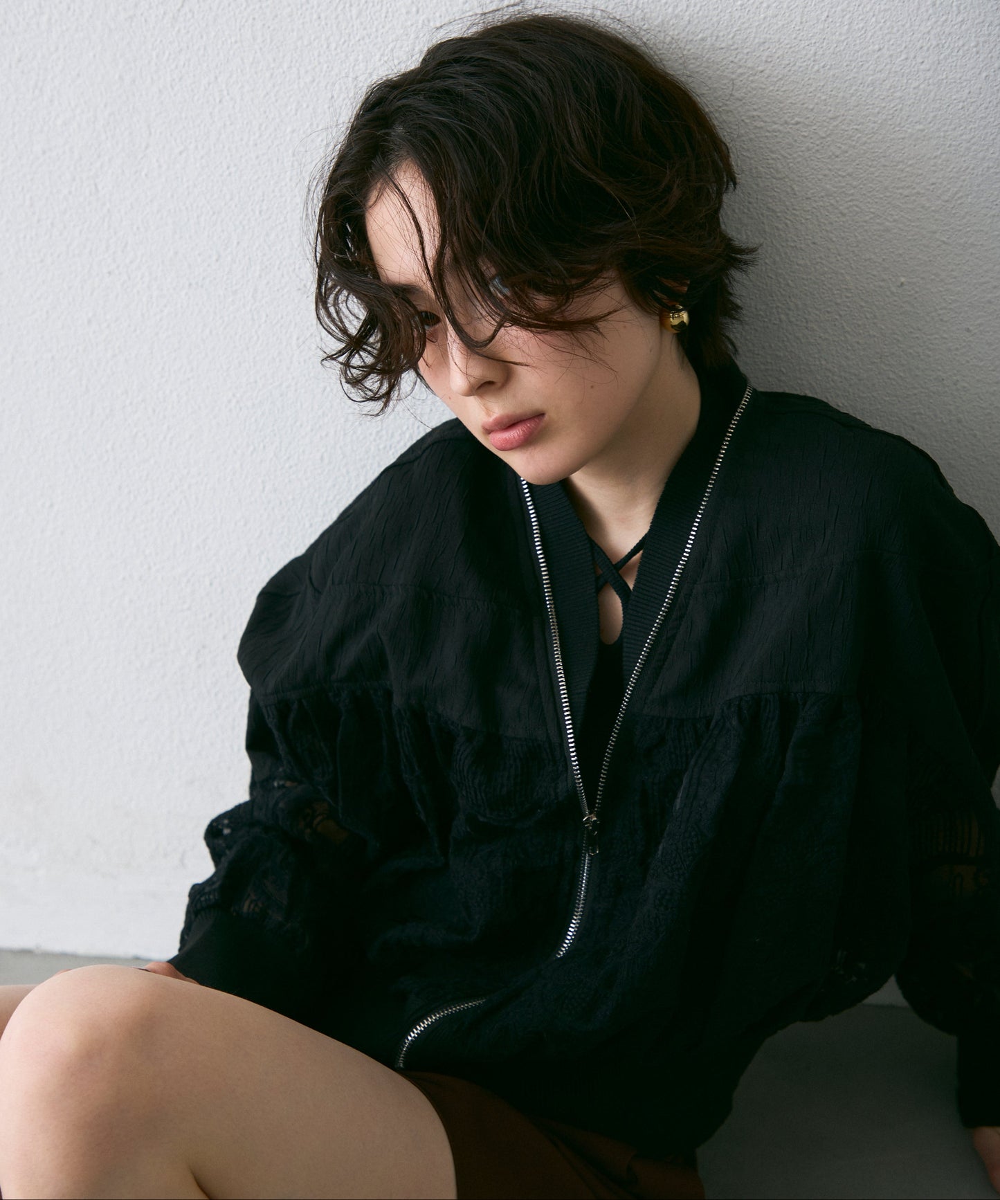 レースジッパー付きブルゾン