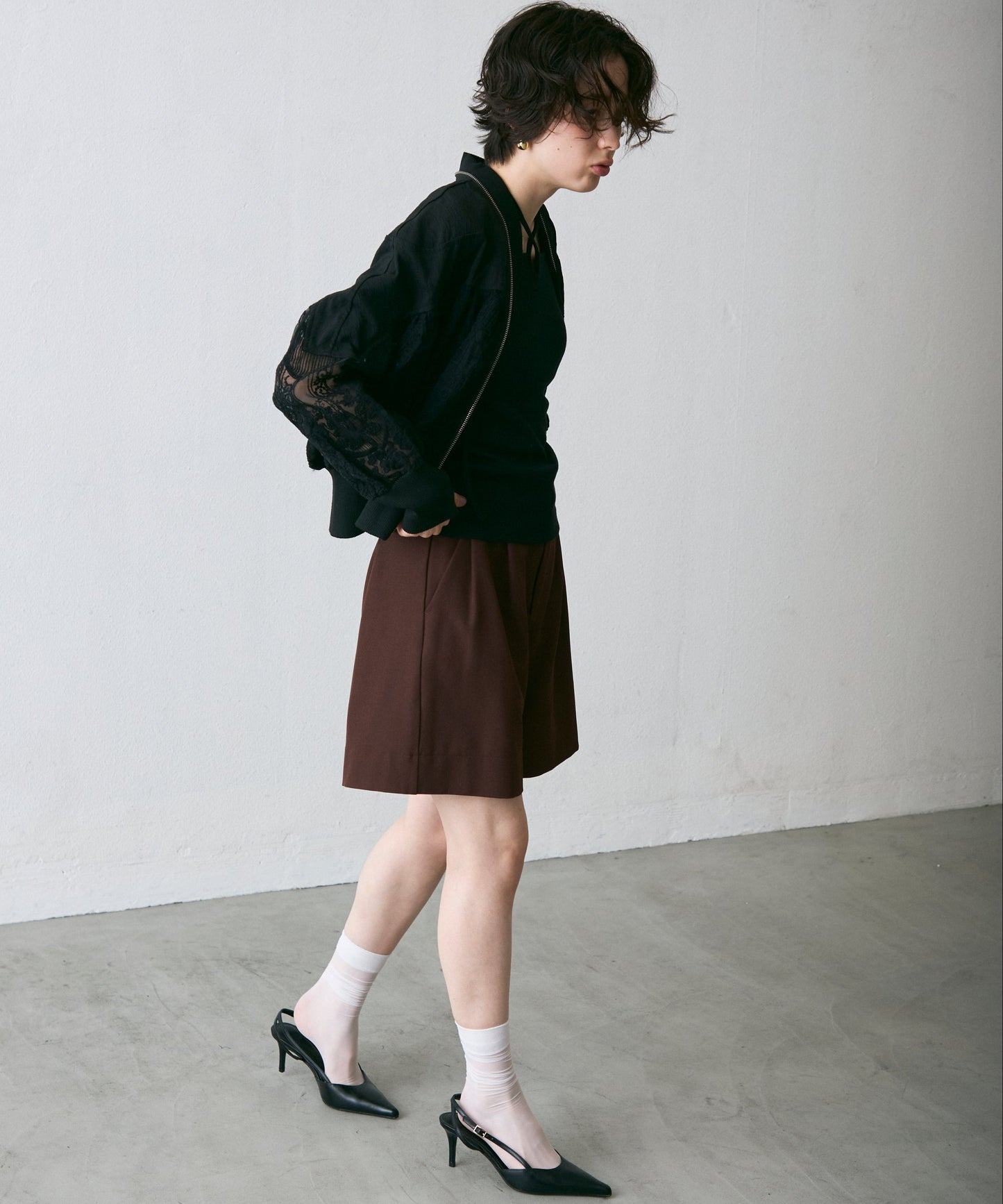 レースジッパー付きブルゾン