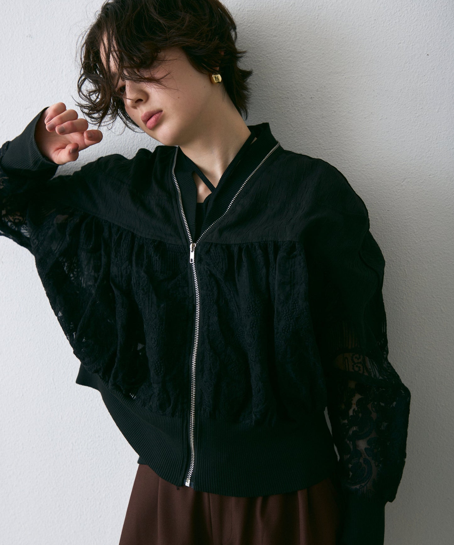 レースジッパー付きブルゾン