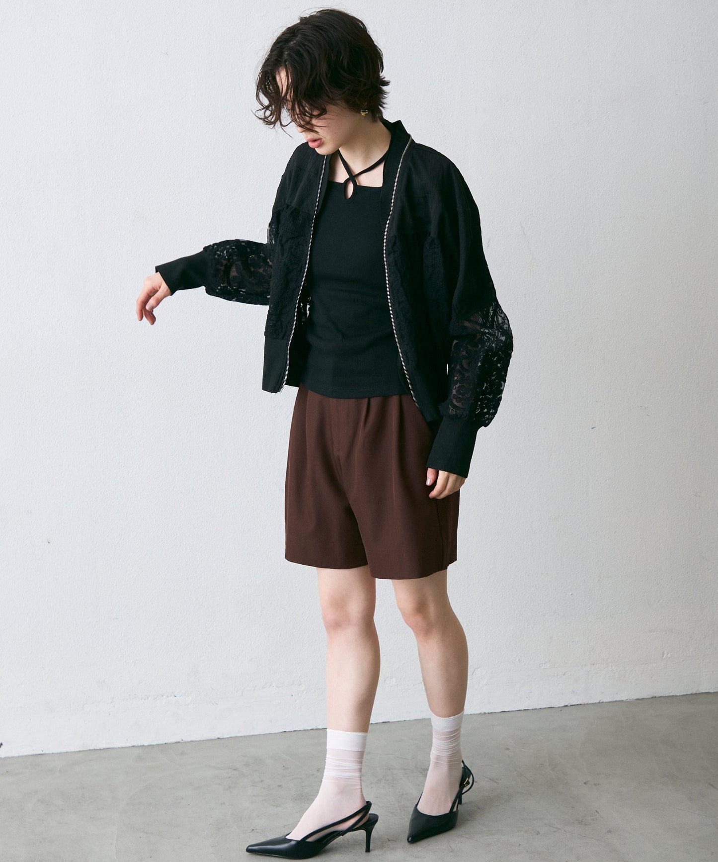 レースジッパー付きブルゾン