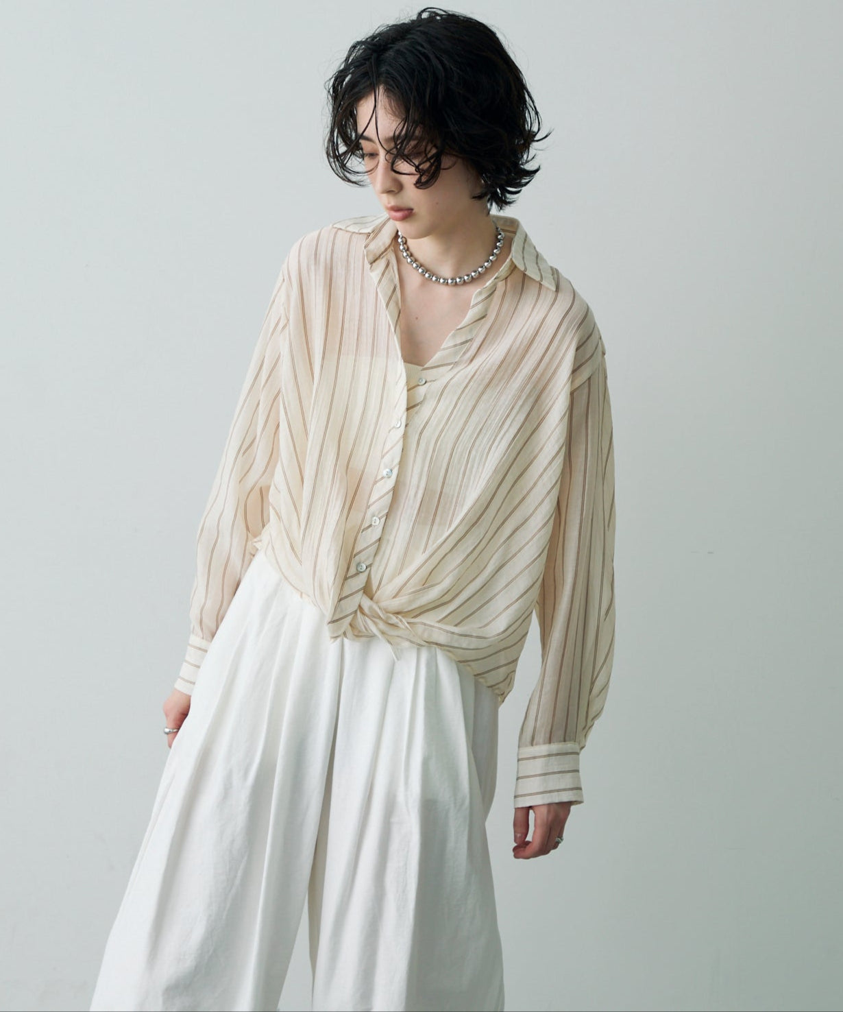 シアーストライプカシュクールシャツ