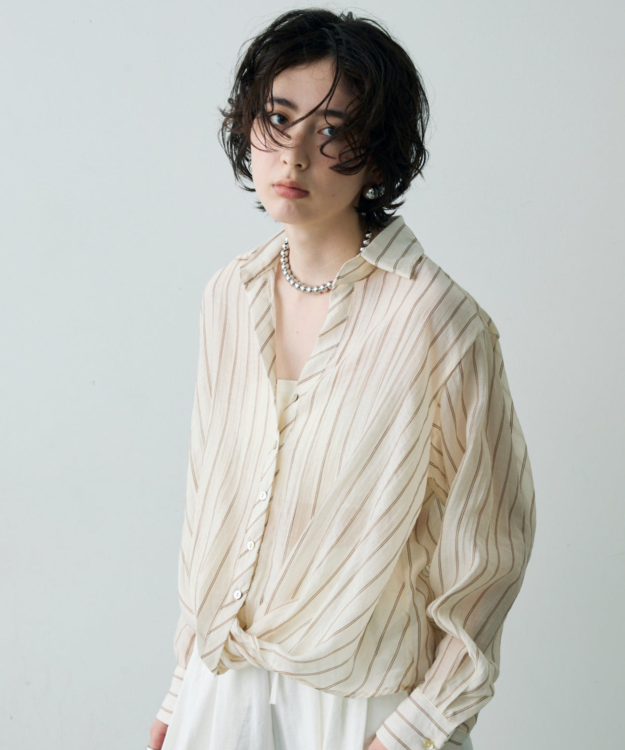 シアーストライプカシュクールシャツ