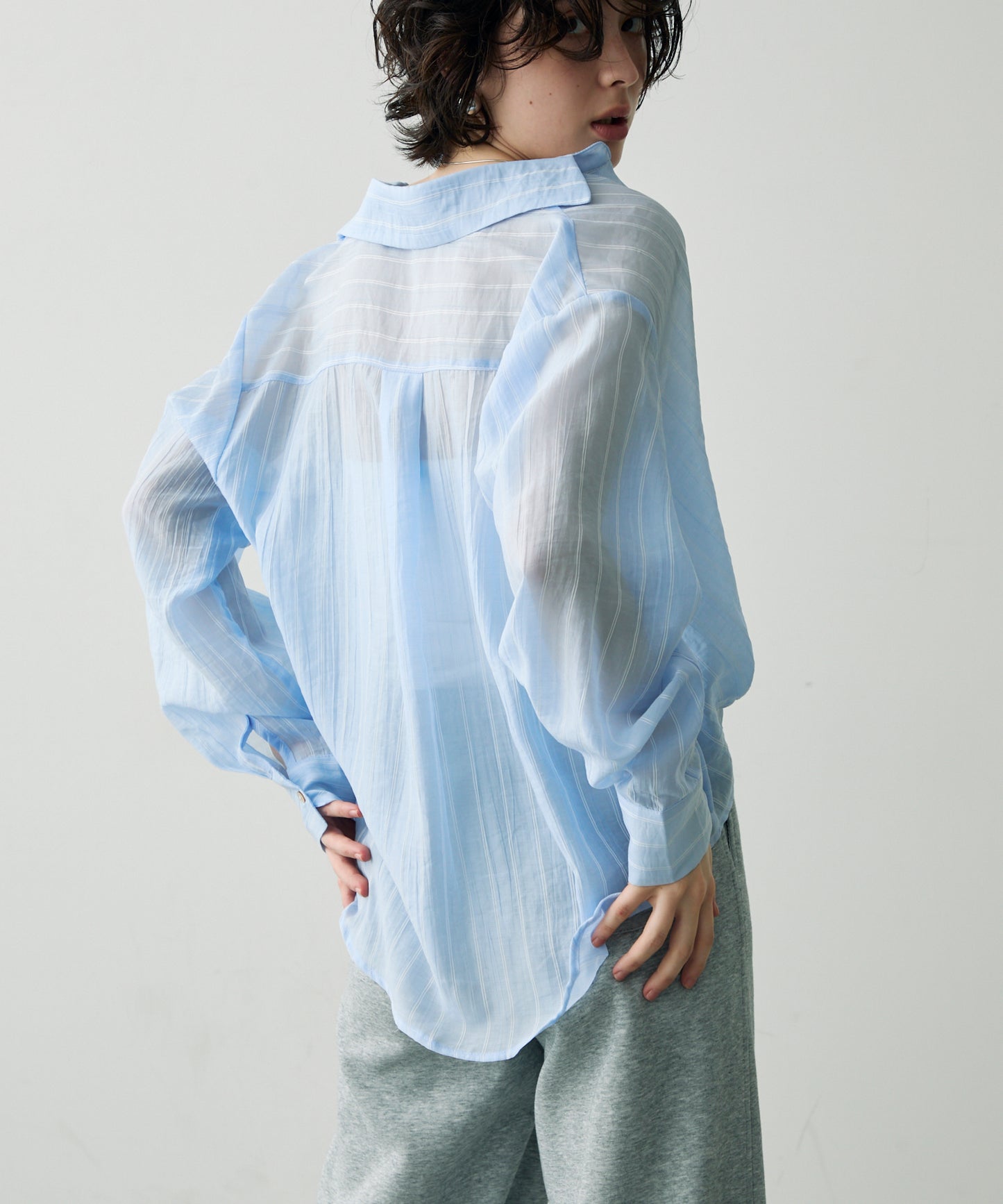 シアーストライプカシュクールシャツ