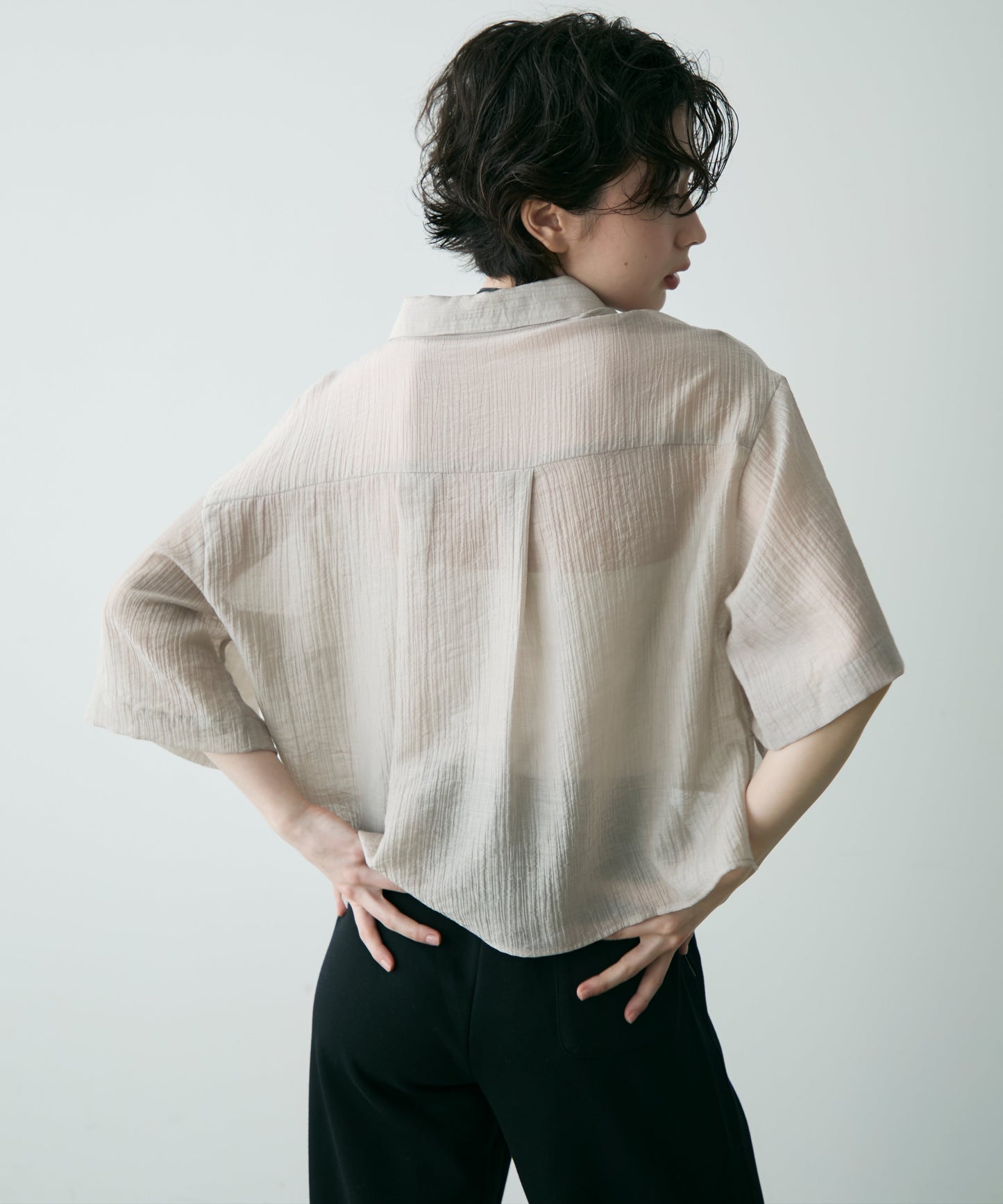 楊柳シアーコード刺繍シャツ