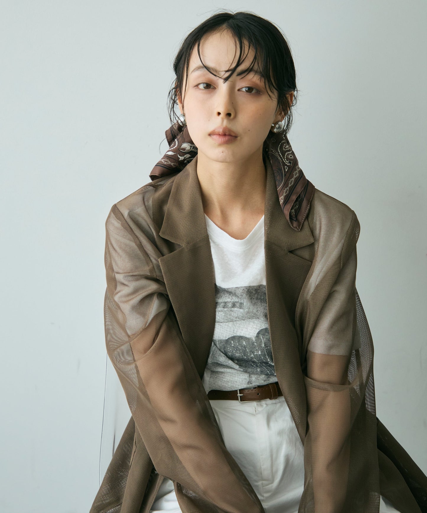 フォトプリントシアーTシャツ