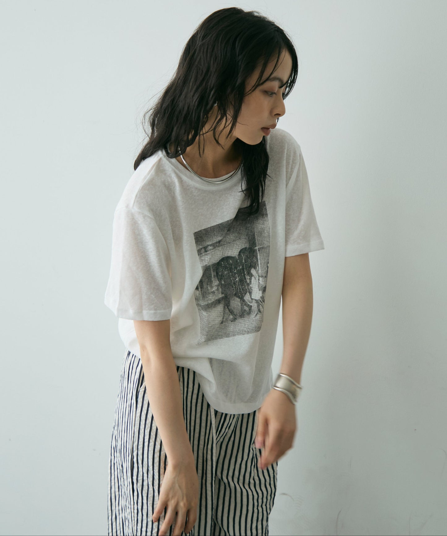 フォトプリントシアーTシャツ