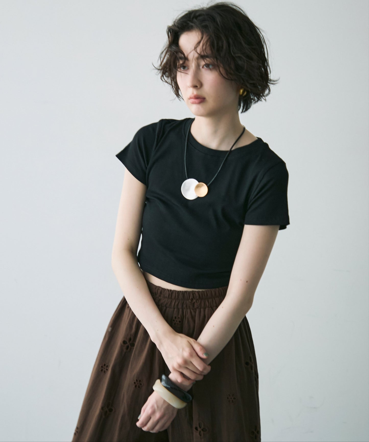 バックスリット開きドロストリブTシャツ
