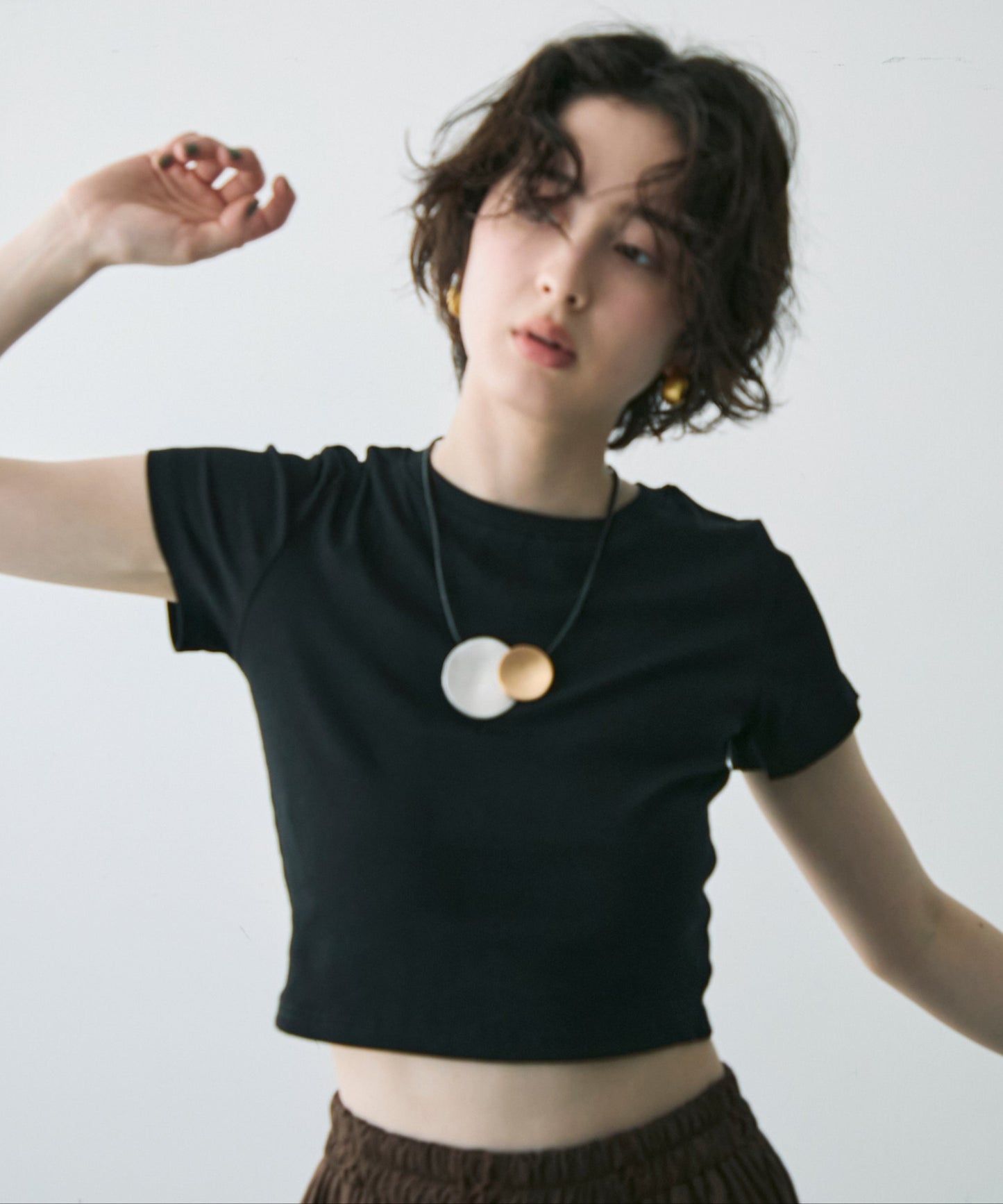 バックスリット開きドロストリブTシャツ