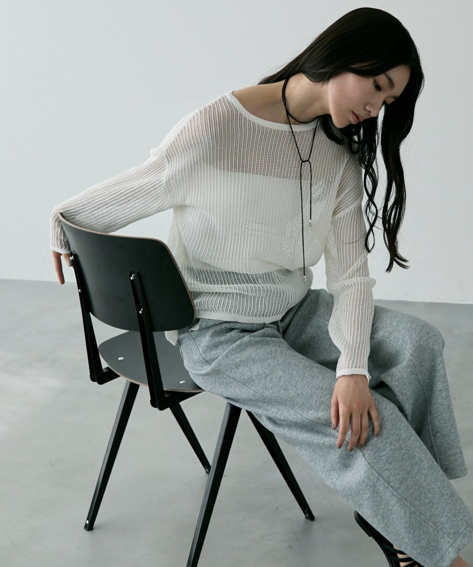 バックシャンメッシュニットプルオーバー