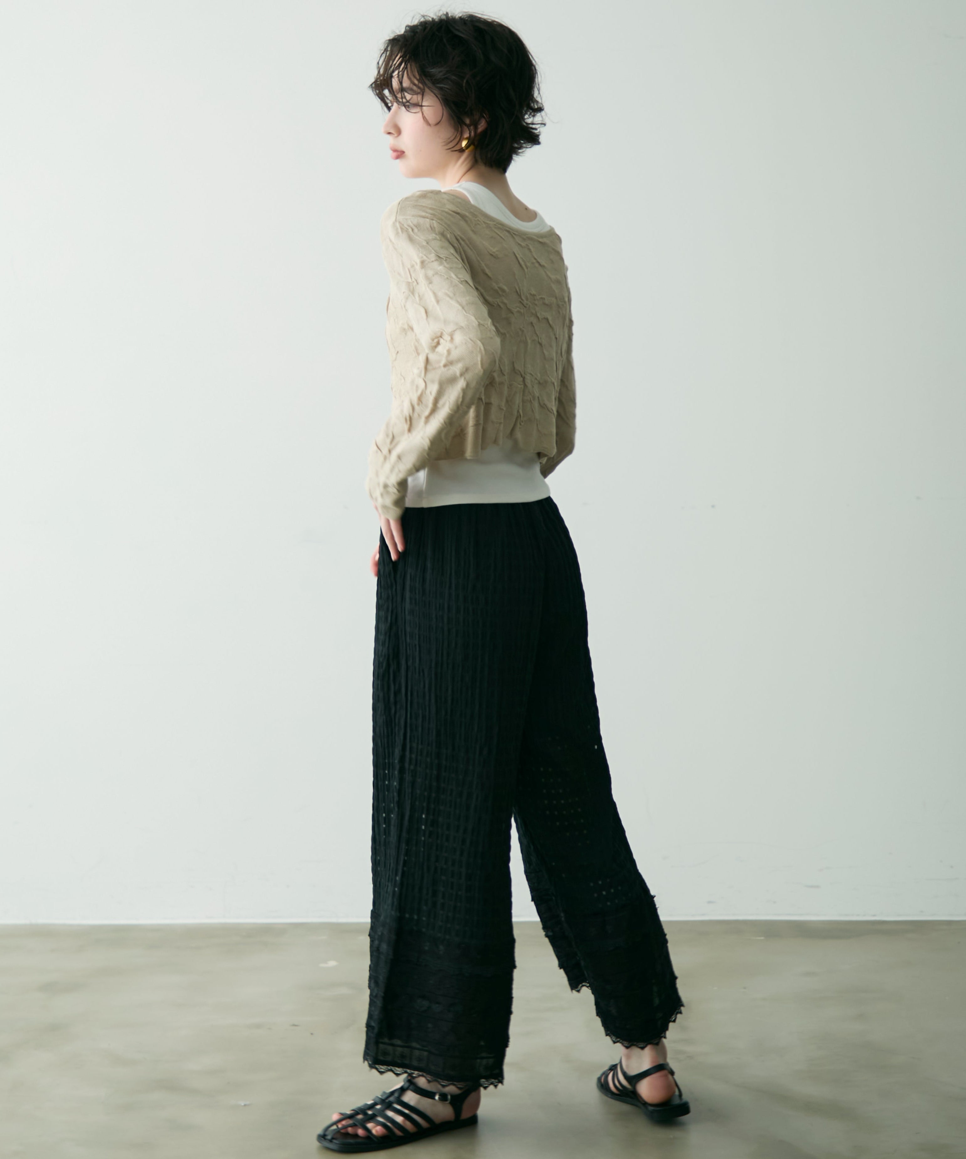 PLEATS PLEASE イージーパンツ レギンス ストレッチ 3 グレー系 イージーケア美脚スラックスタックワイドパンツ [M3863