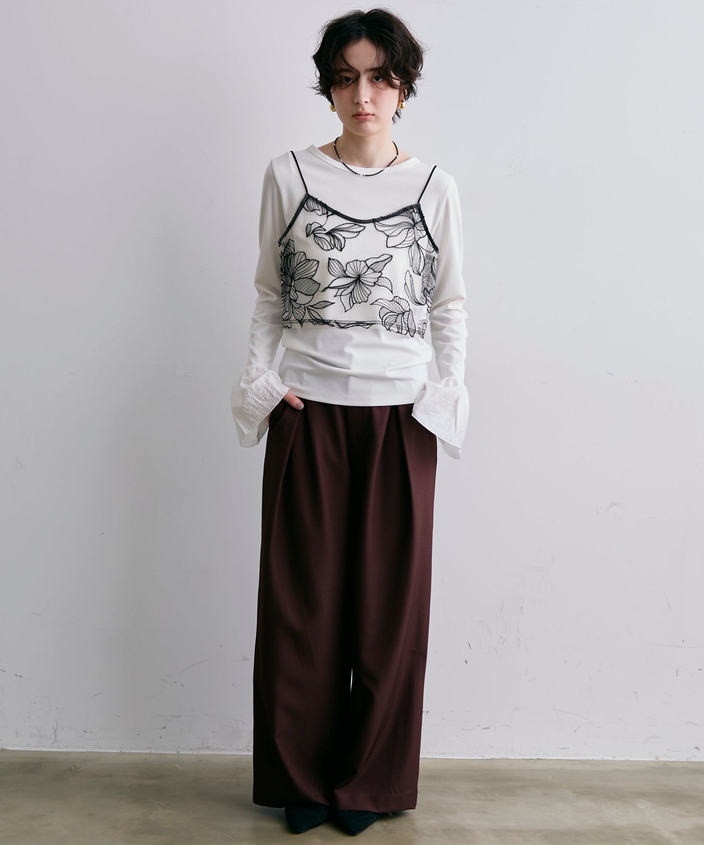 チュール花柄刺繍ビスチェ