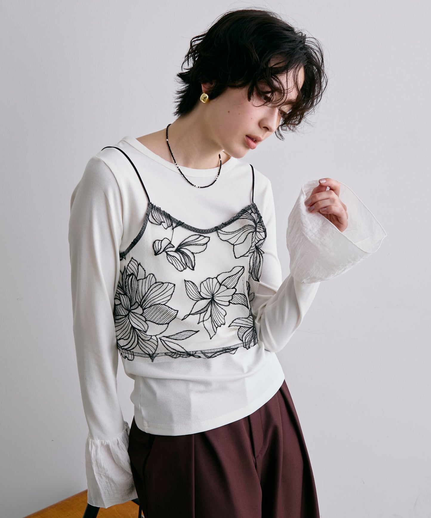 チュール花柄刺繍ビスチェ