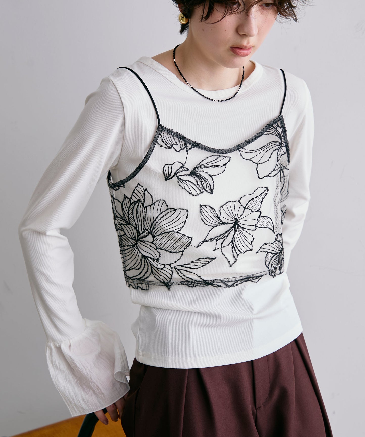 チュール花柄刺繍ビスチェ