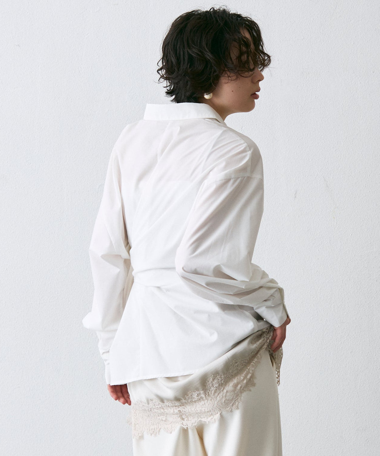 ウエストアシメリボン長袖シャツ