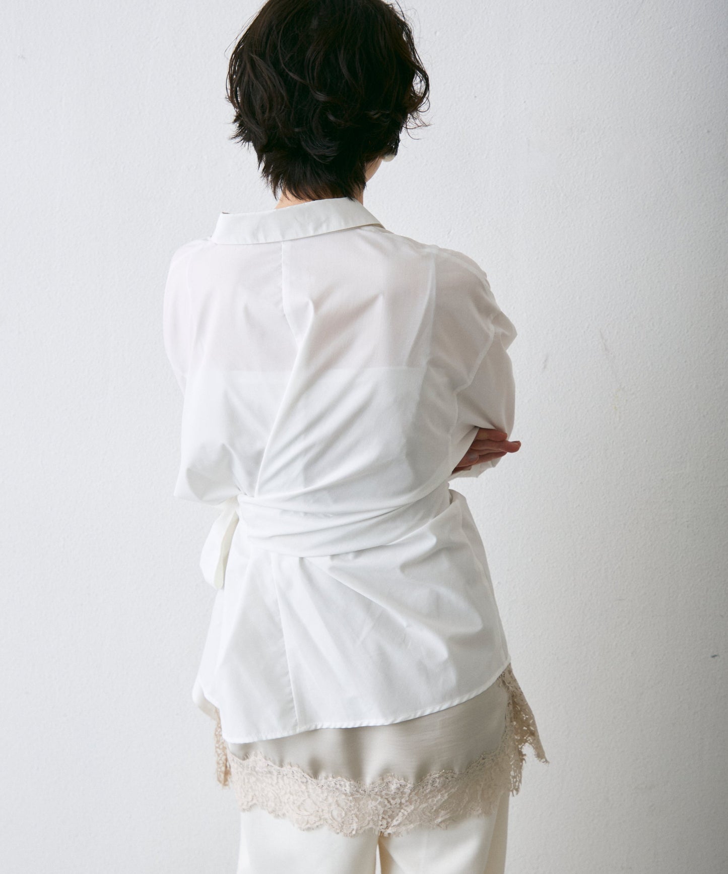 ウエストアシメリボン長袖シャツ