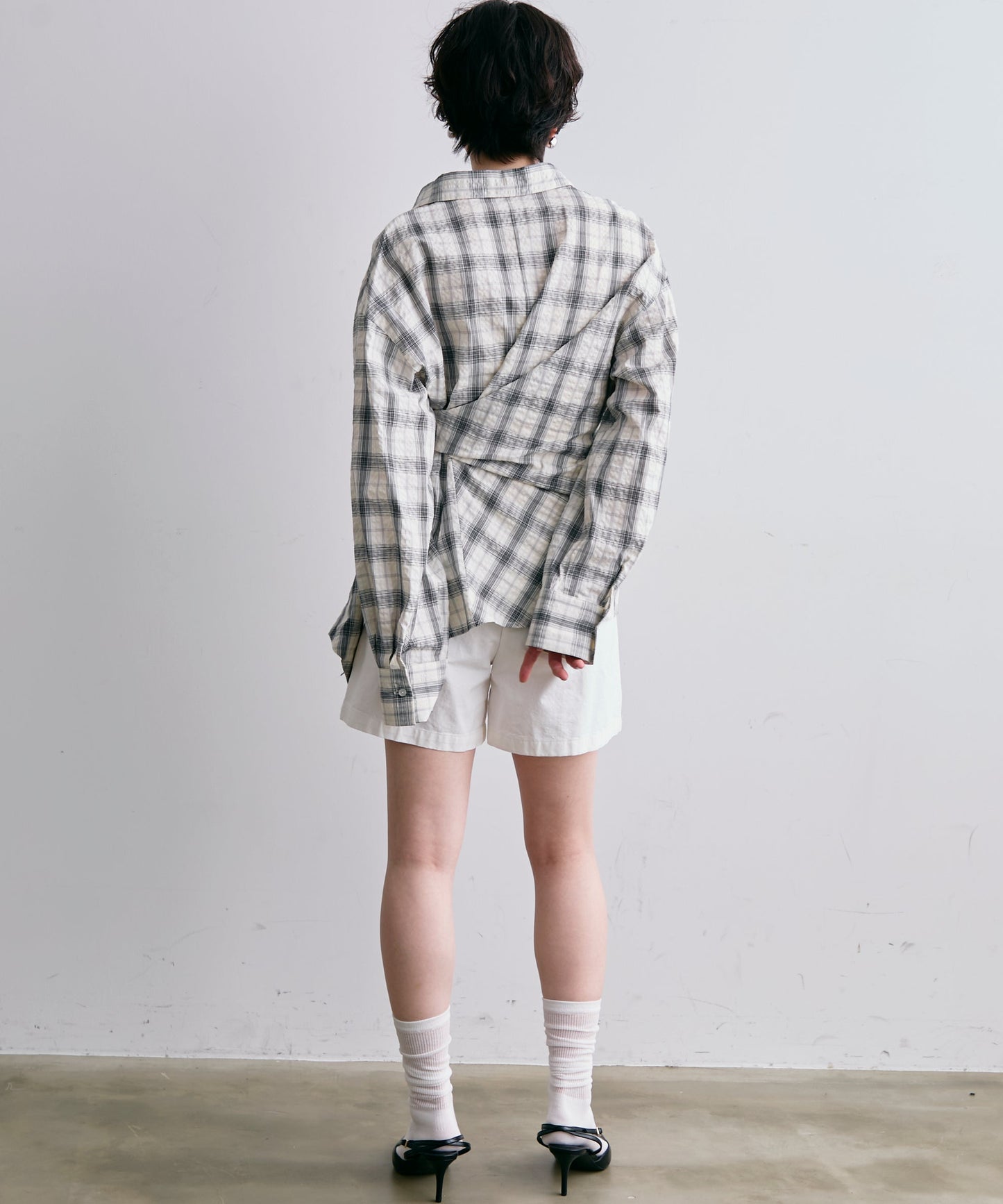 ウエストアシメリボン長袖シャツ