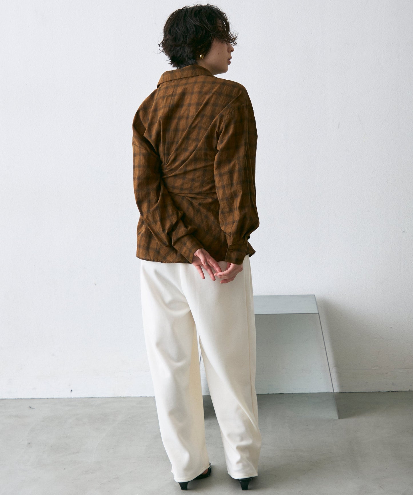 ウエストアシメリボン長袖シャツ