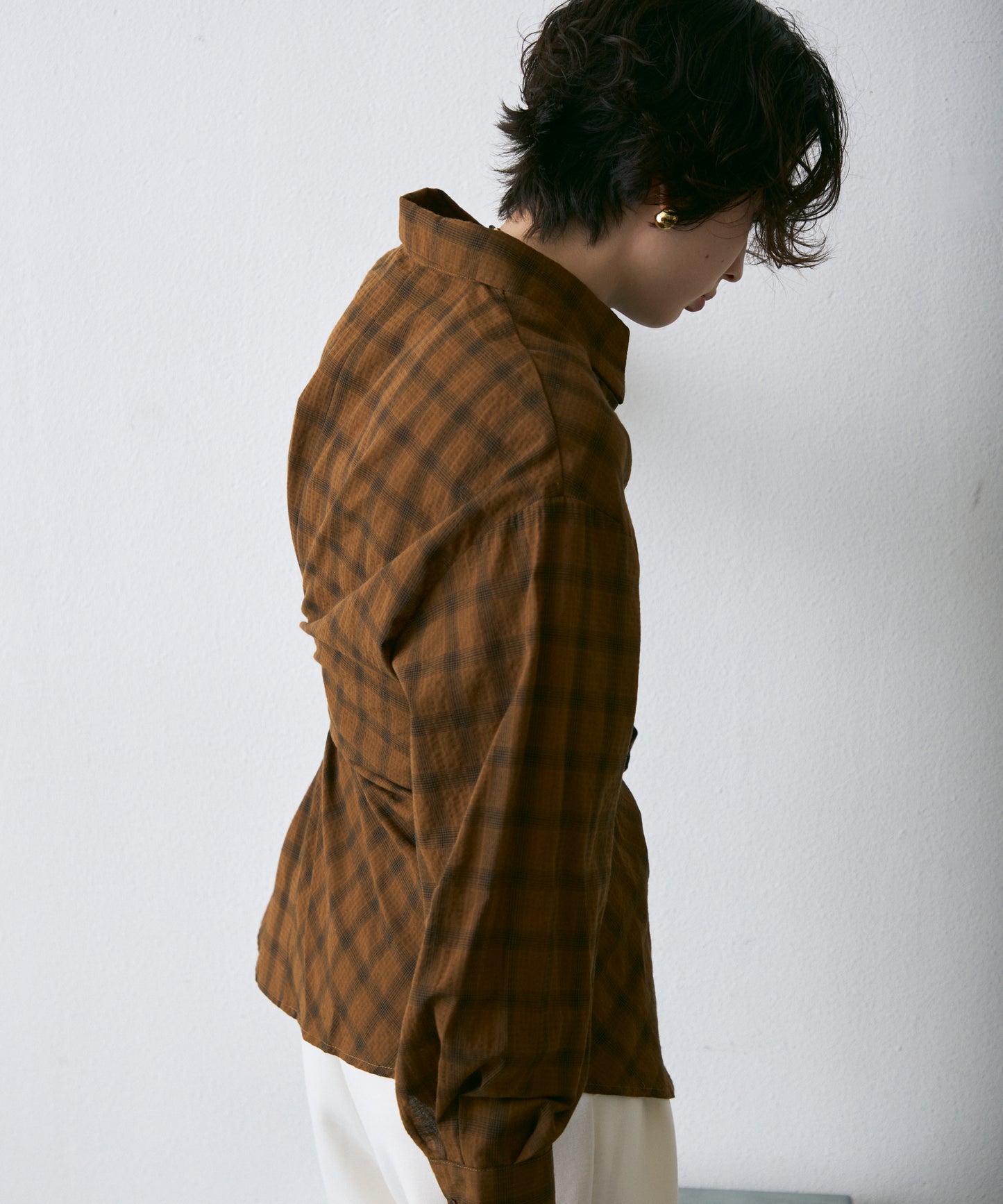 ウエストアシメリボン長袖シャツ