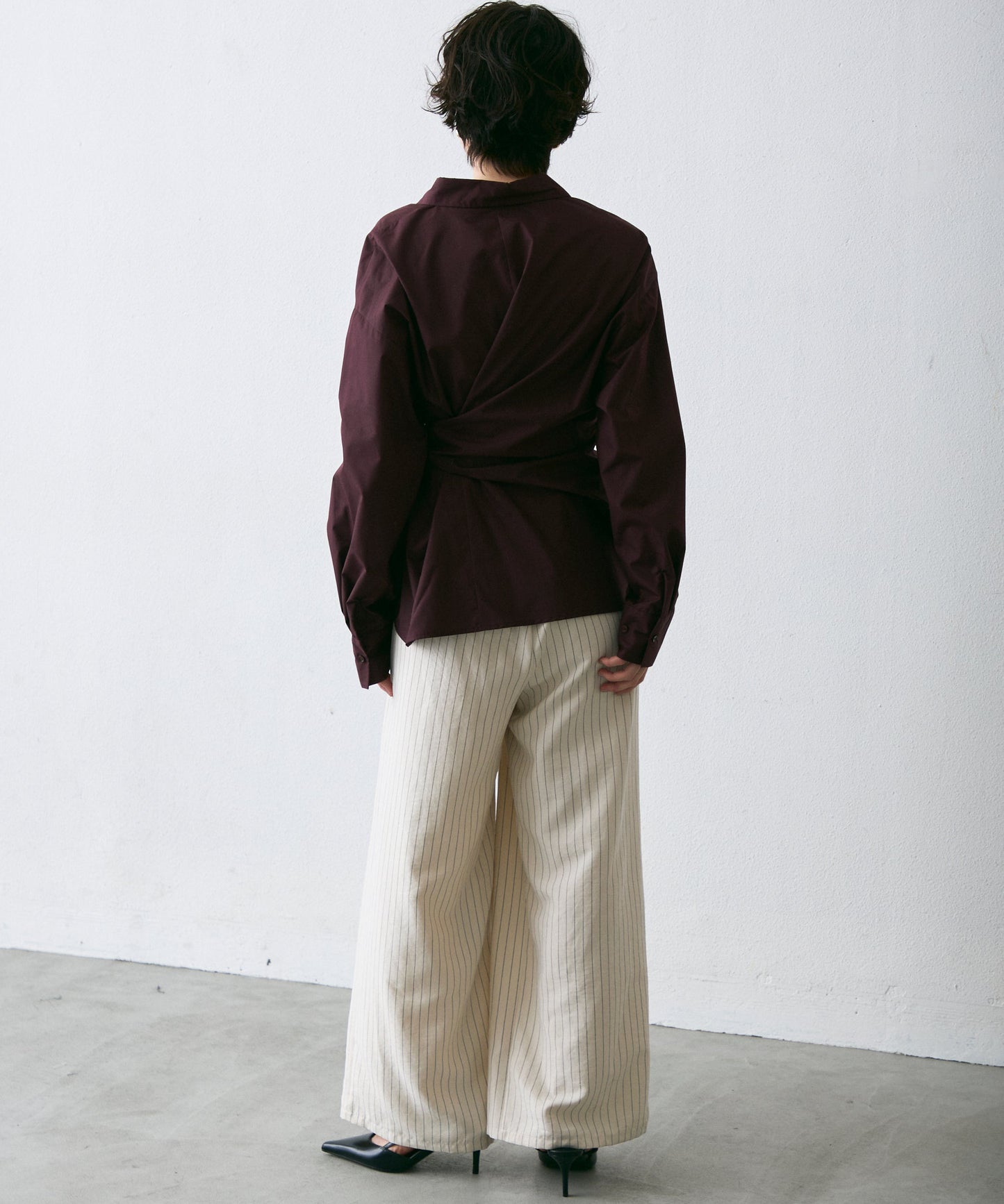 ウエストアシメリボン長袖シャツ