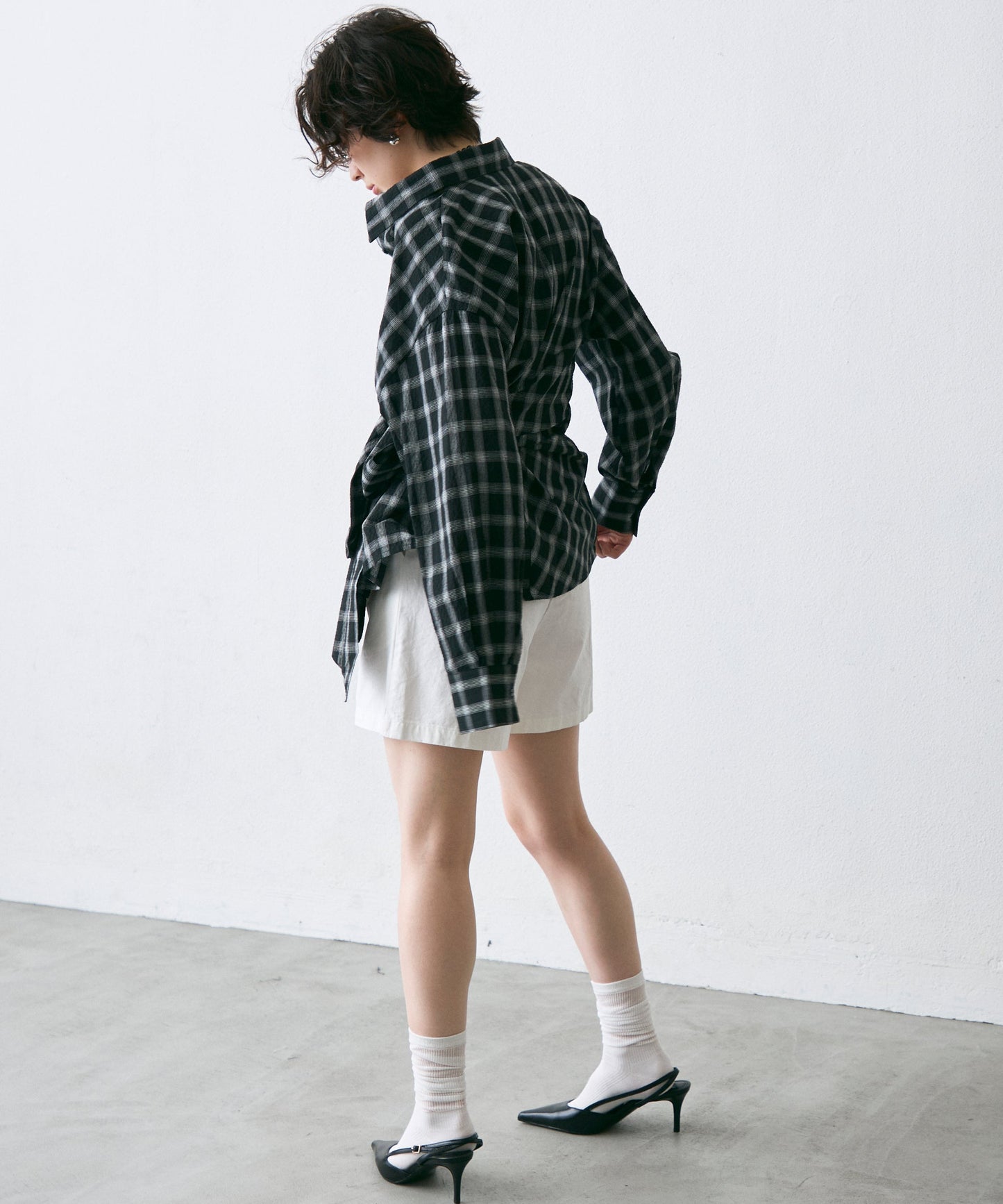 ウエストアシメリボン長袖シャツ