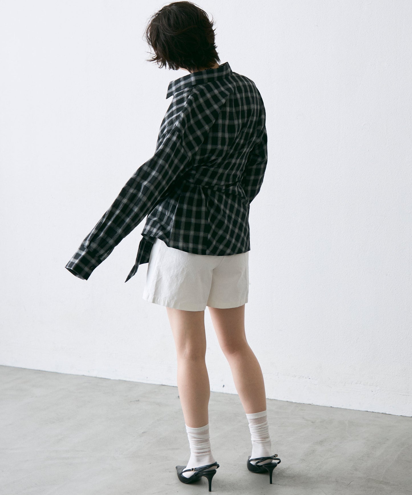 ウエストアシメリボン長袖シャツ