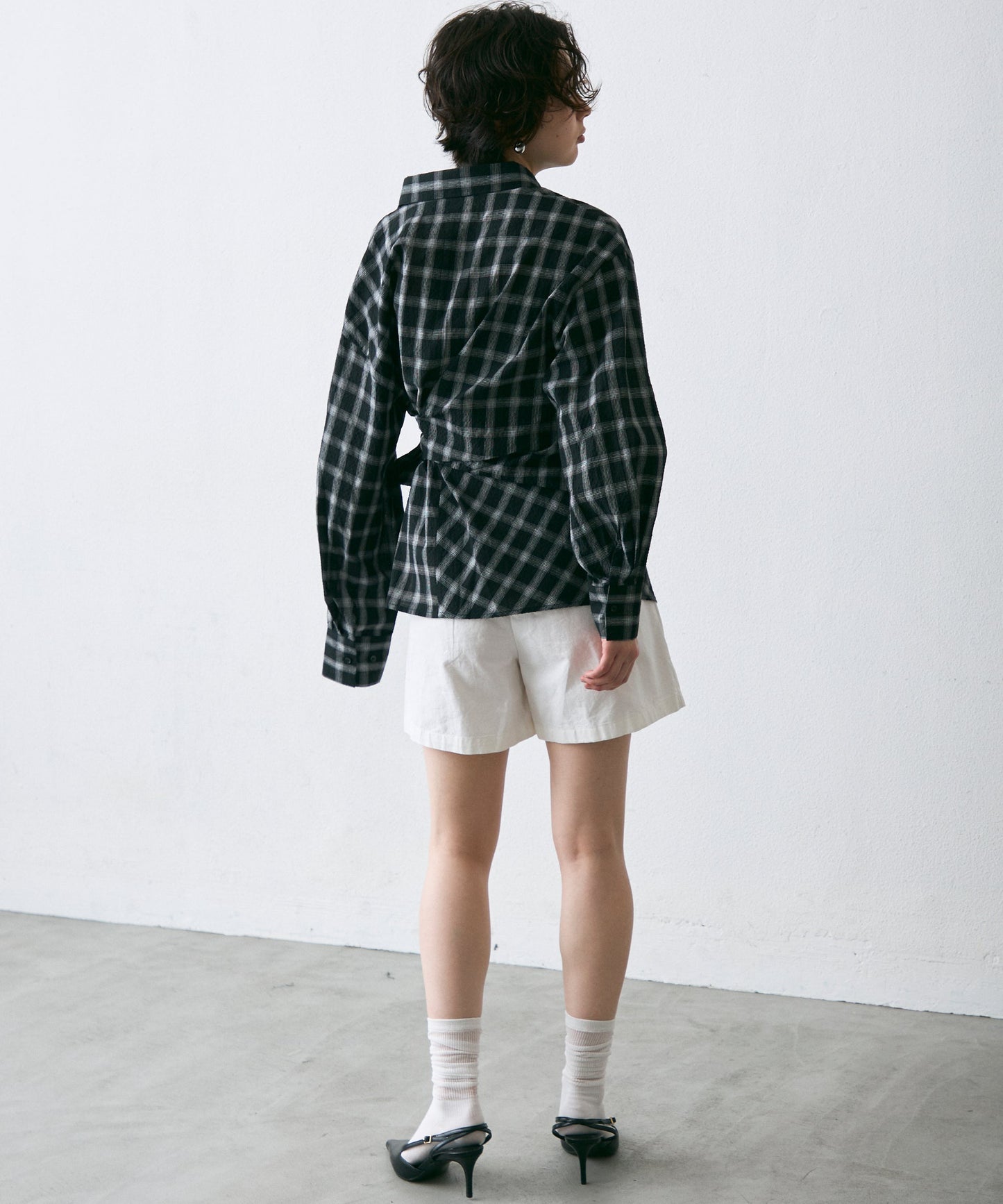 ウエストアシメリボン長袖シャツ