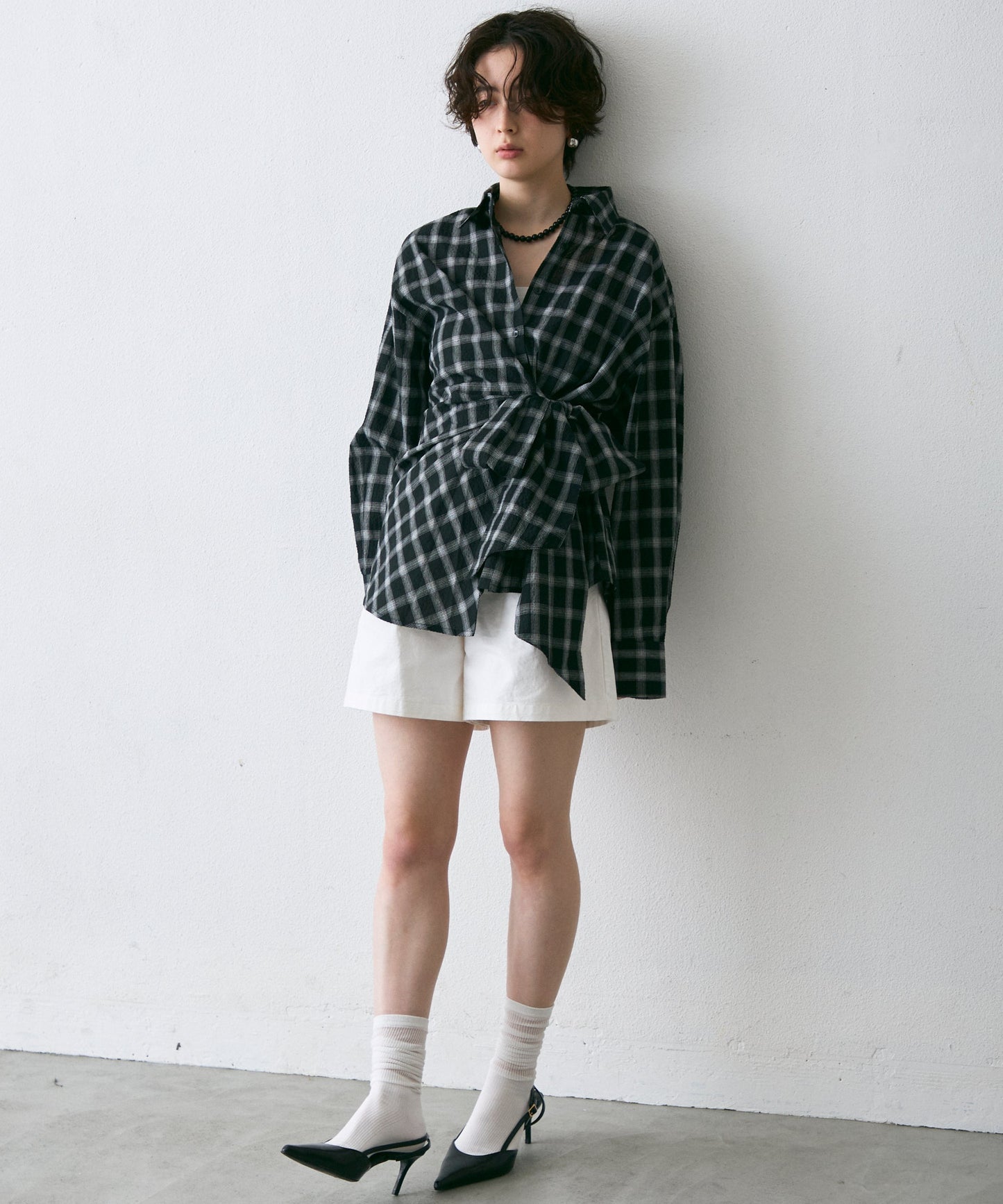 ウエストアシメリボン長袖シャツ