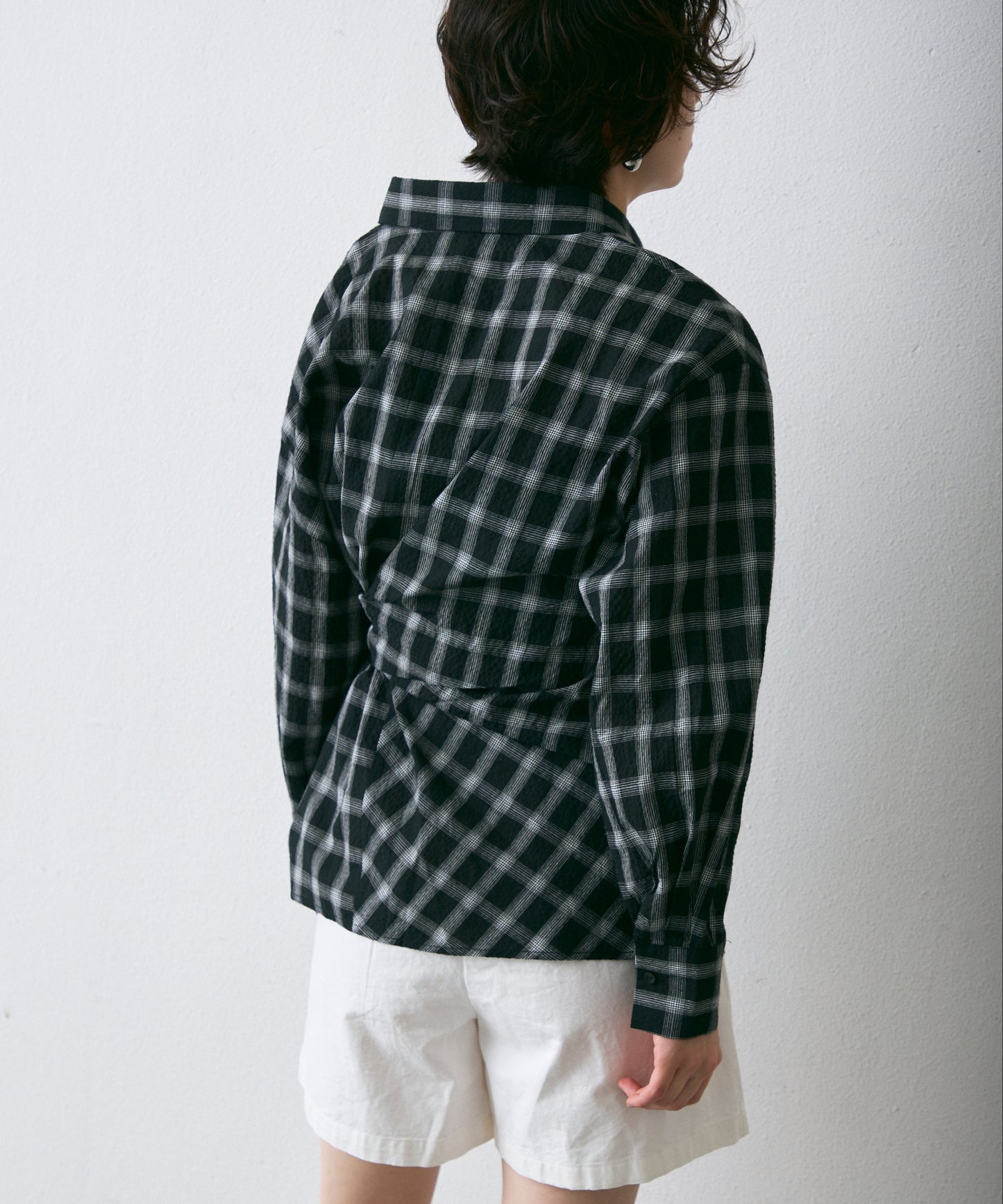 ウエストアシメリボン長袖シャツ