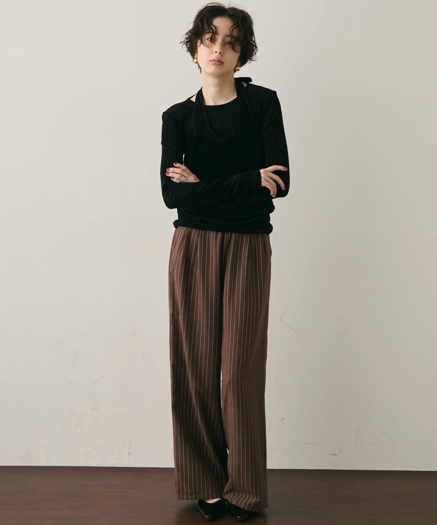 シアーフロッキーホルターネックレイヤードロンT