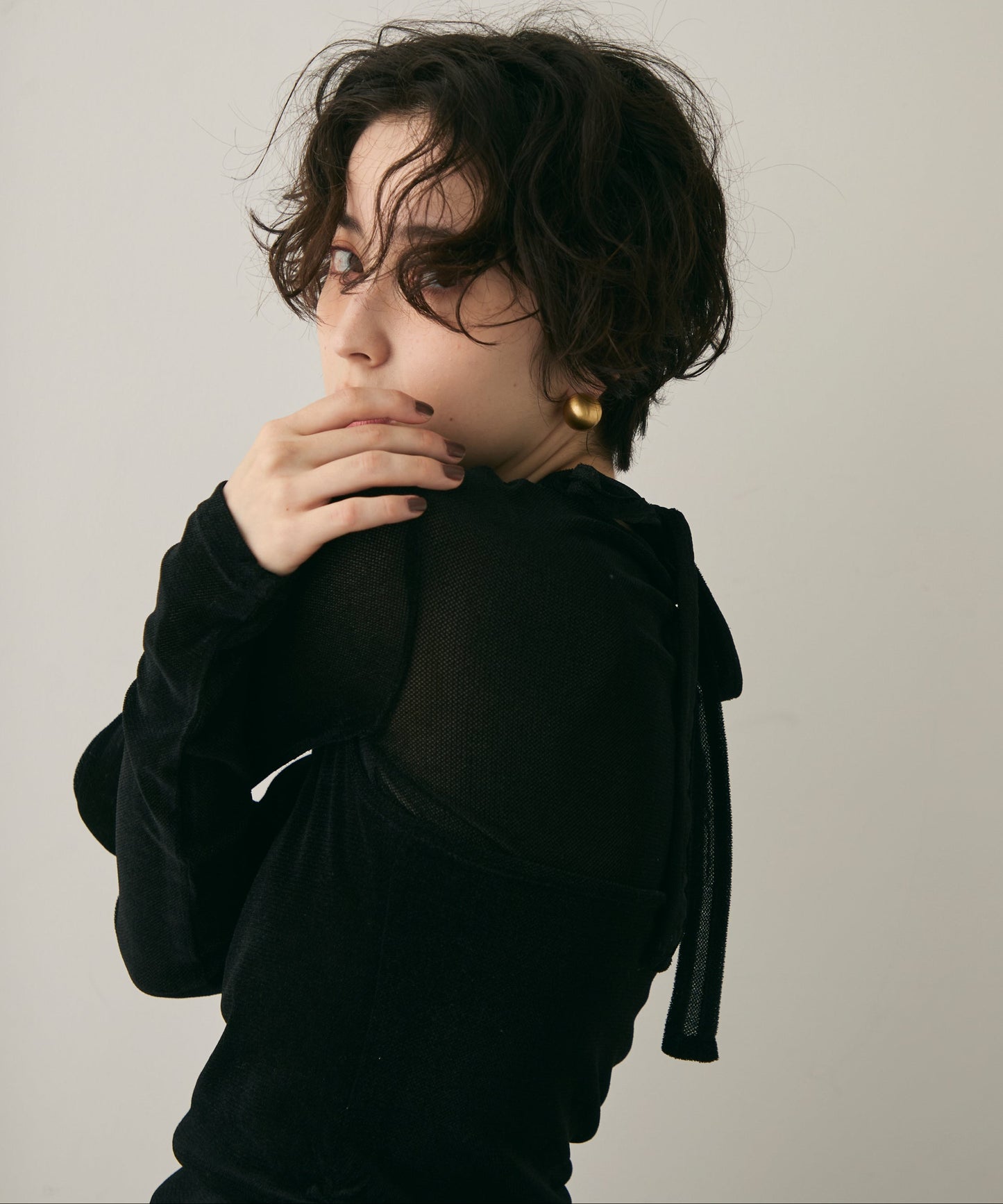 シアーフロッキーホルターネックレイヤードロンT