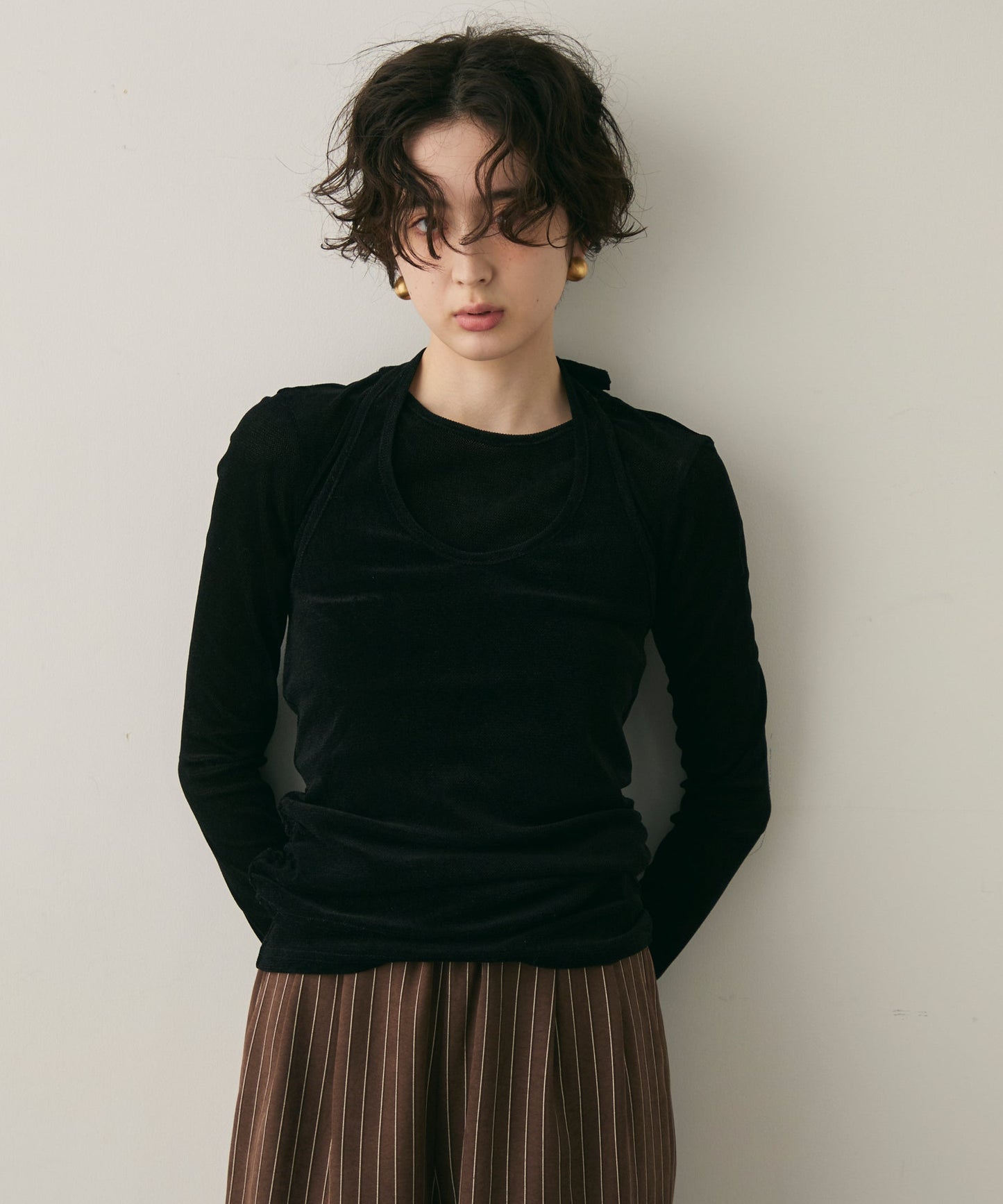 シアーフロッキーホルターネックレイヤードロンT