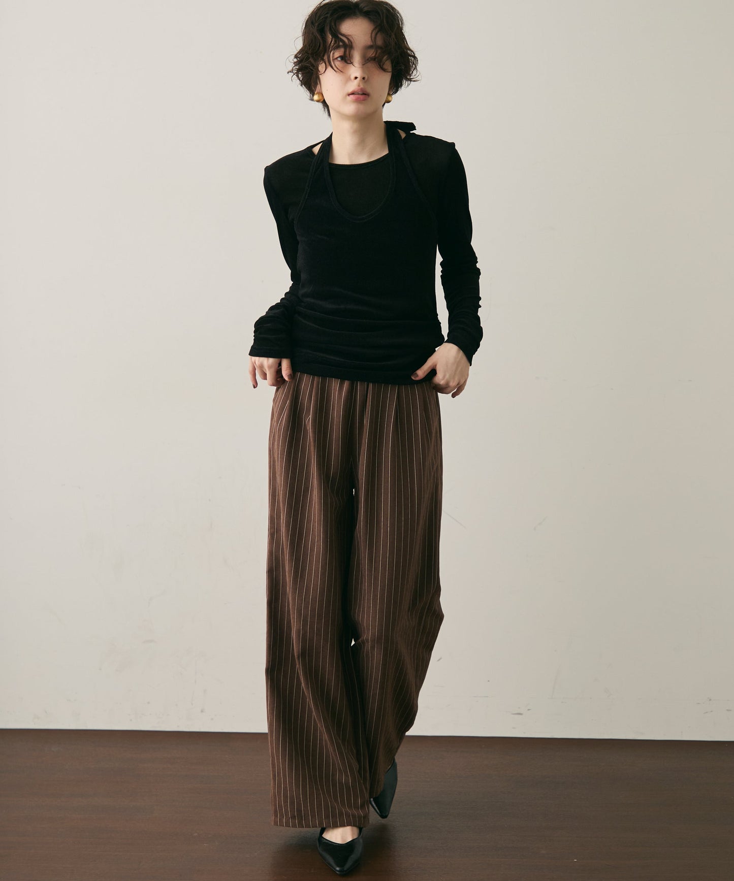 シアーフロッキーホルターネックレイヤードロンT