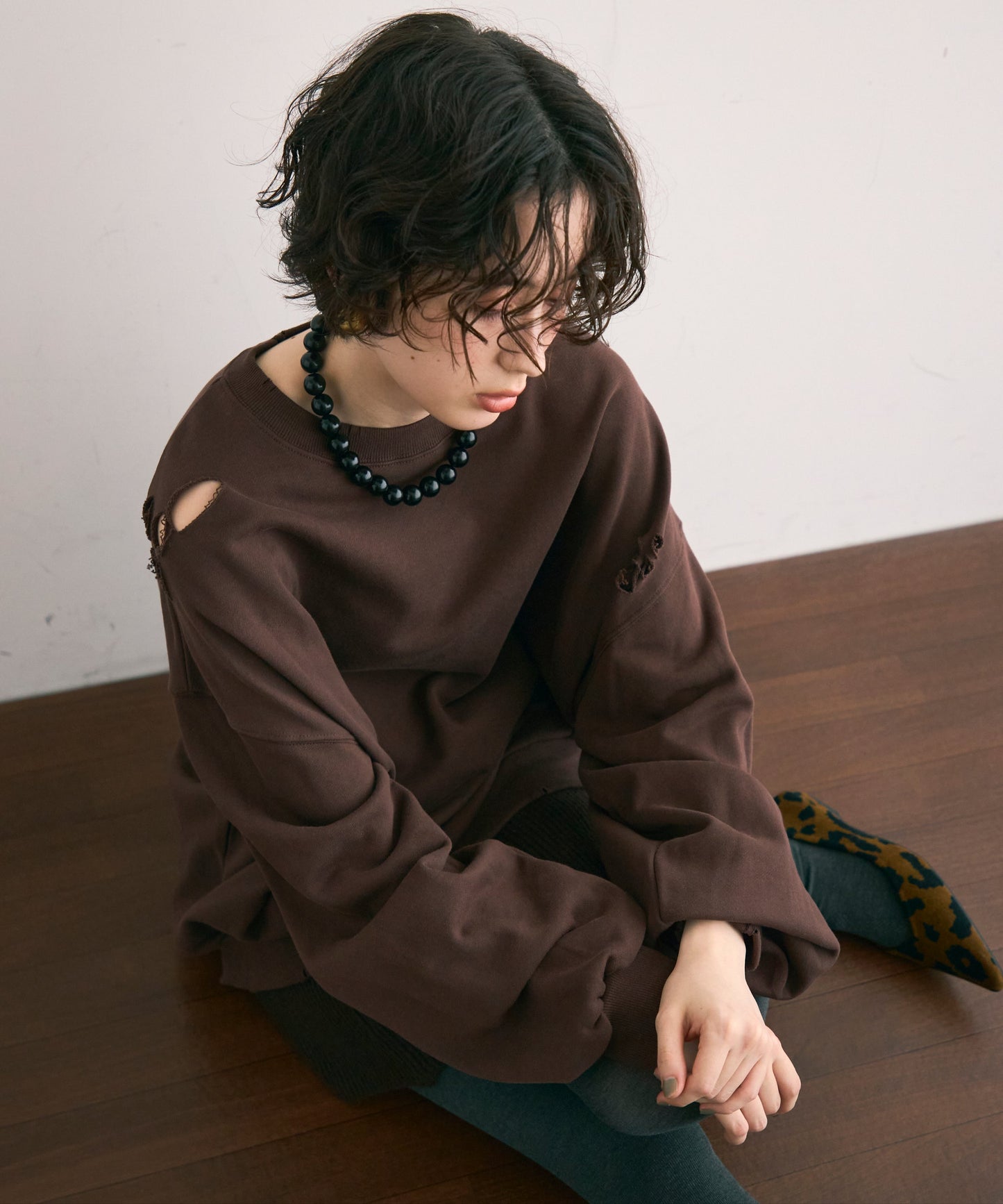 裏毛ダメージ加工プルオーバー