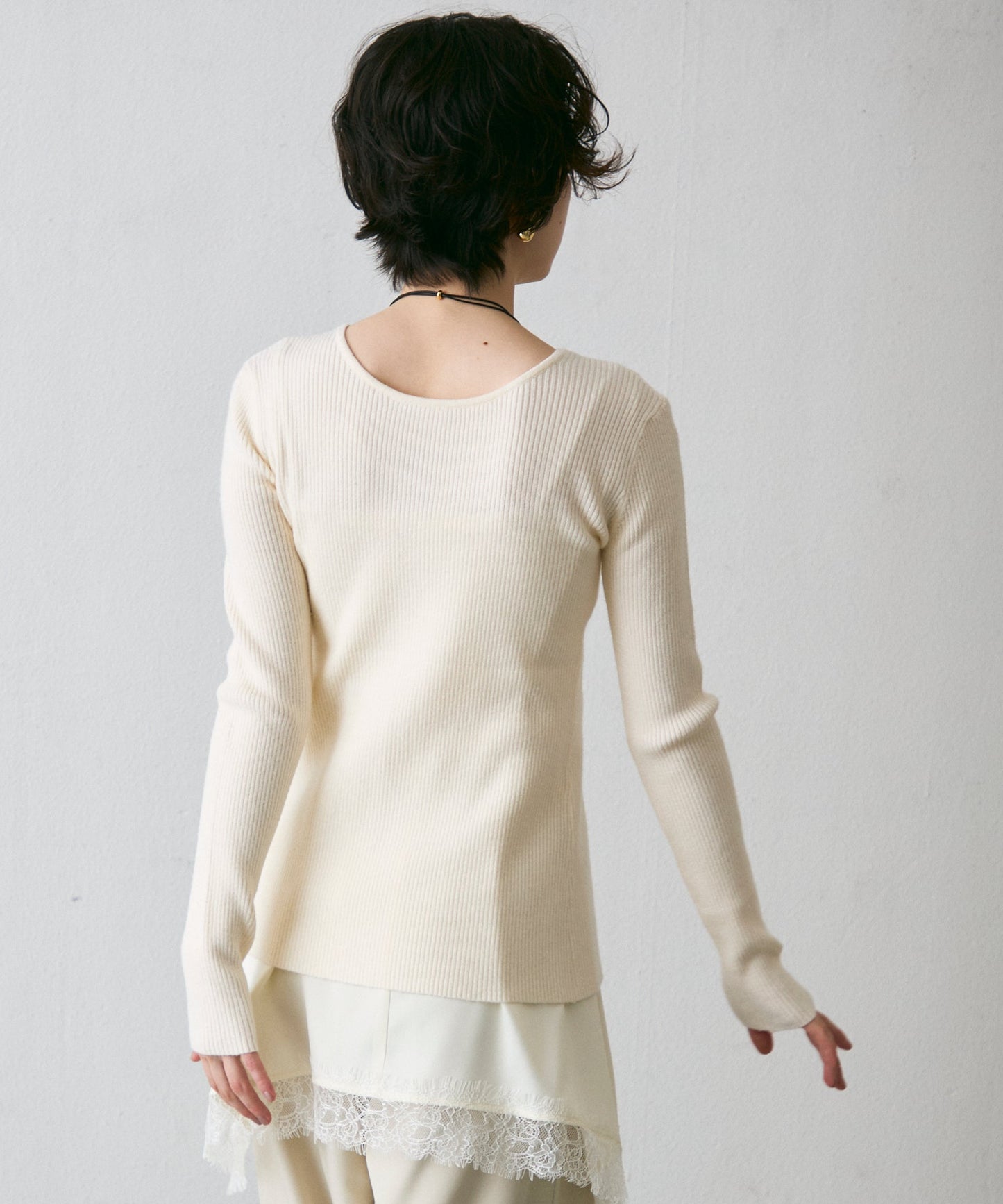 前後2WAYリブ編みクルーネックカーディガン