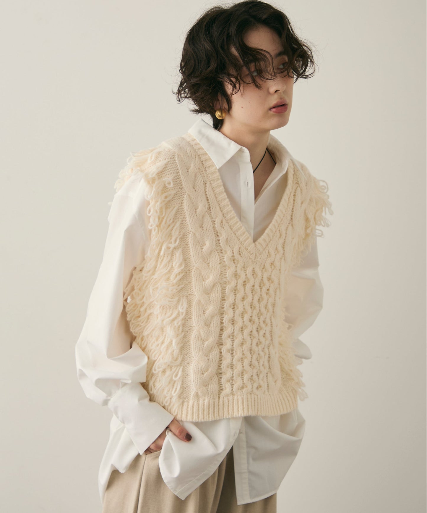 モヘアタッチループフリンジベスト